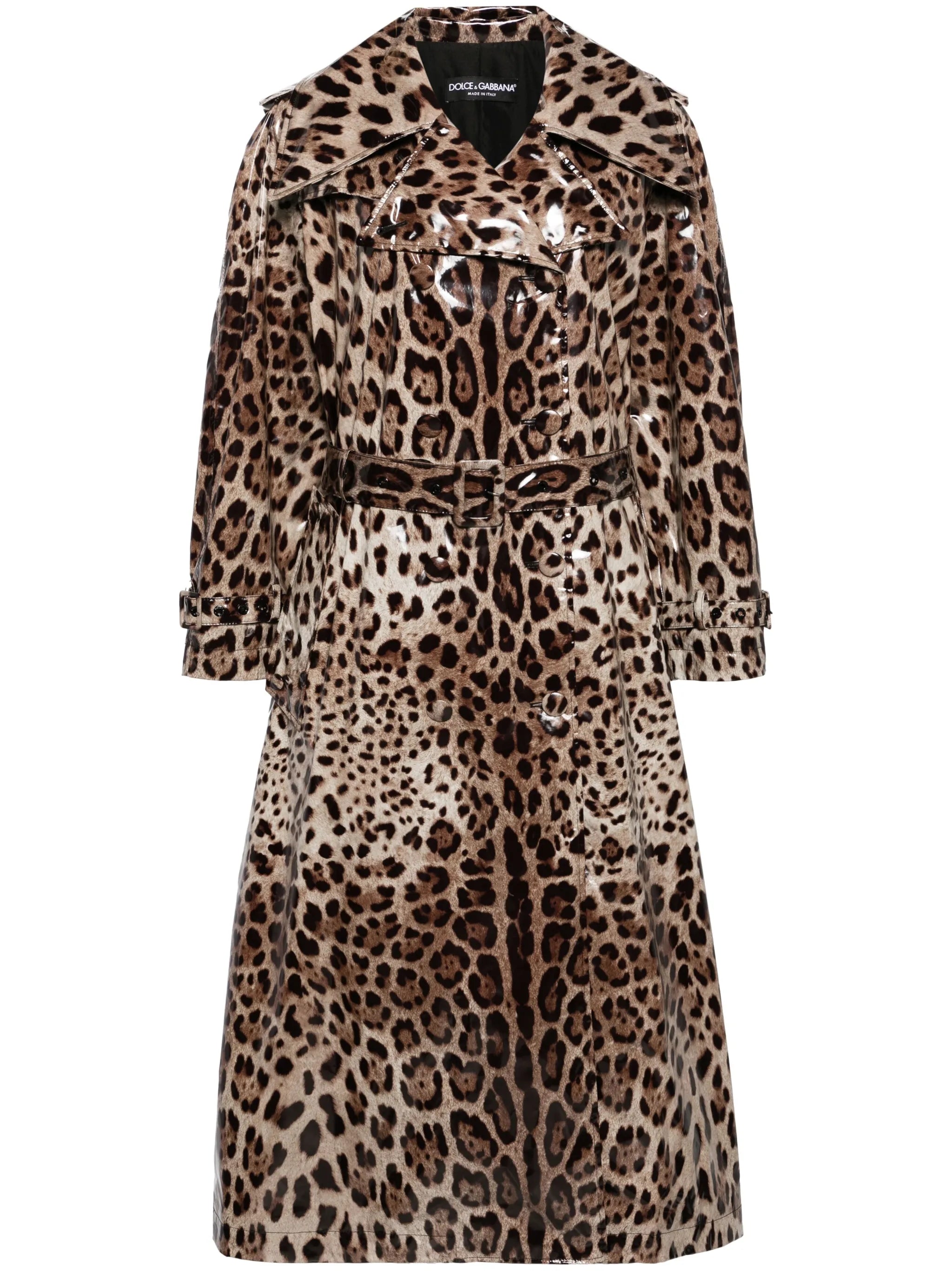 leopard-print belted trench coat