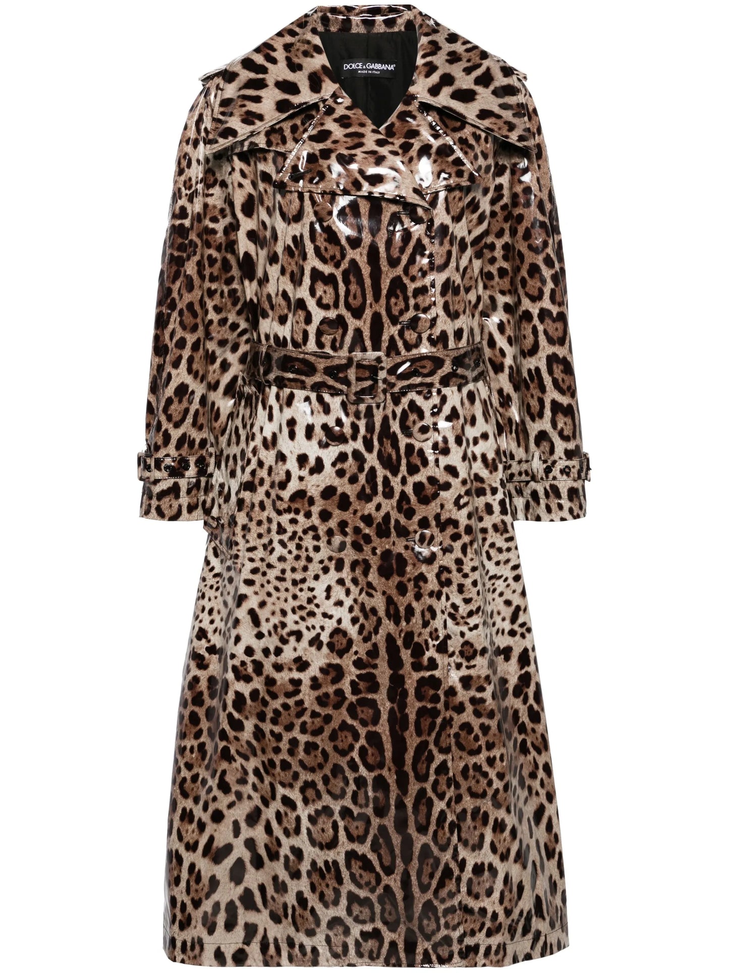 leopard-print belted trench coat