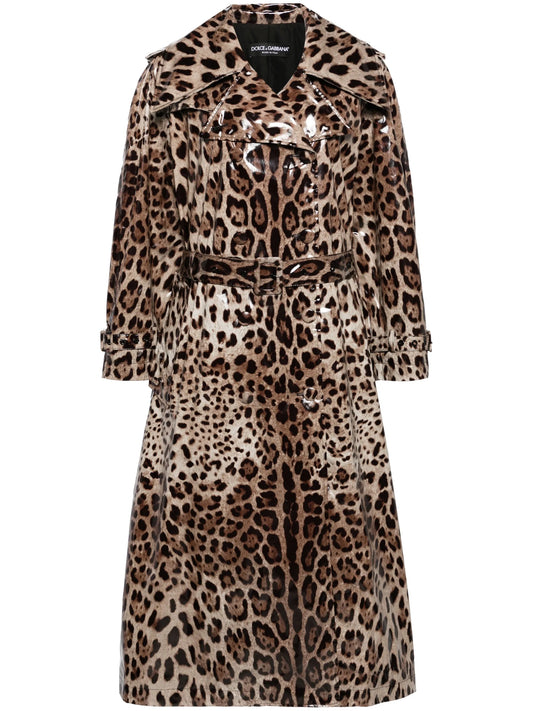 leopard-print belted trench coat
