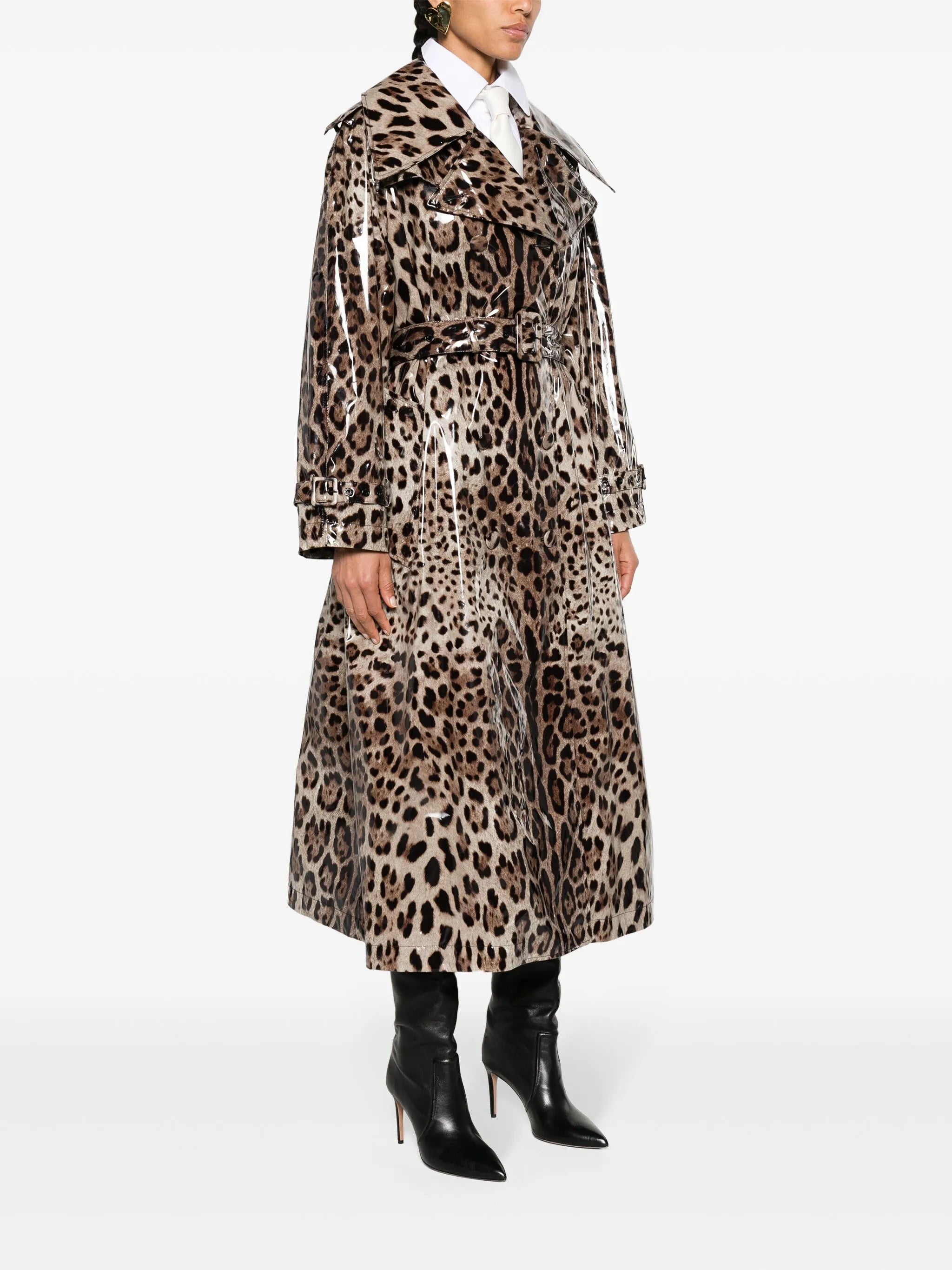 leopard-print belted trench coat