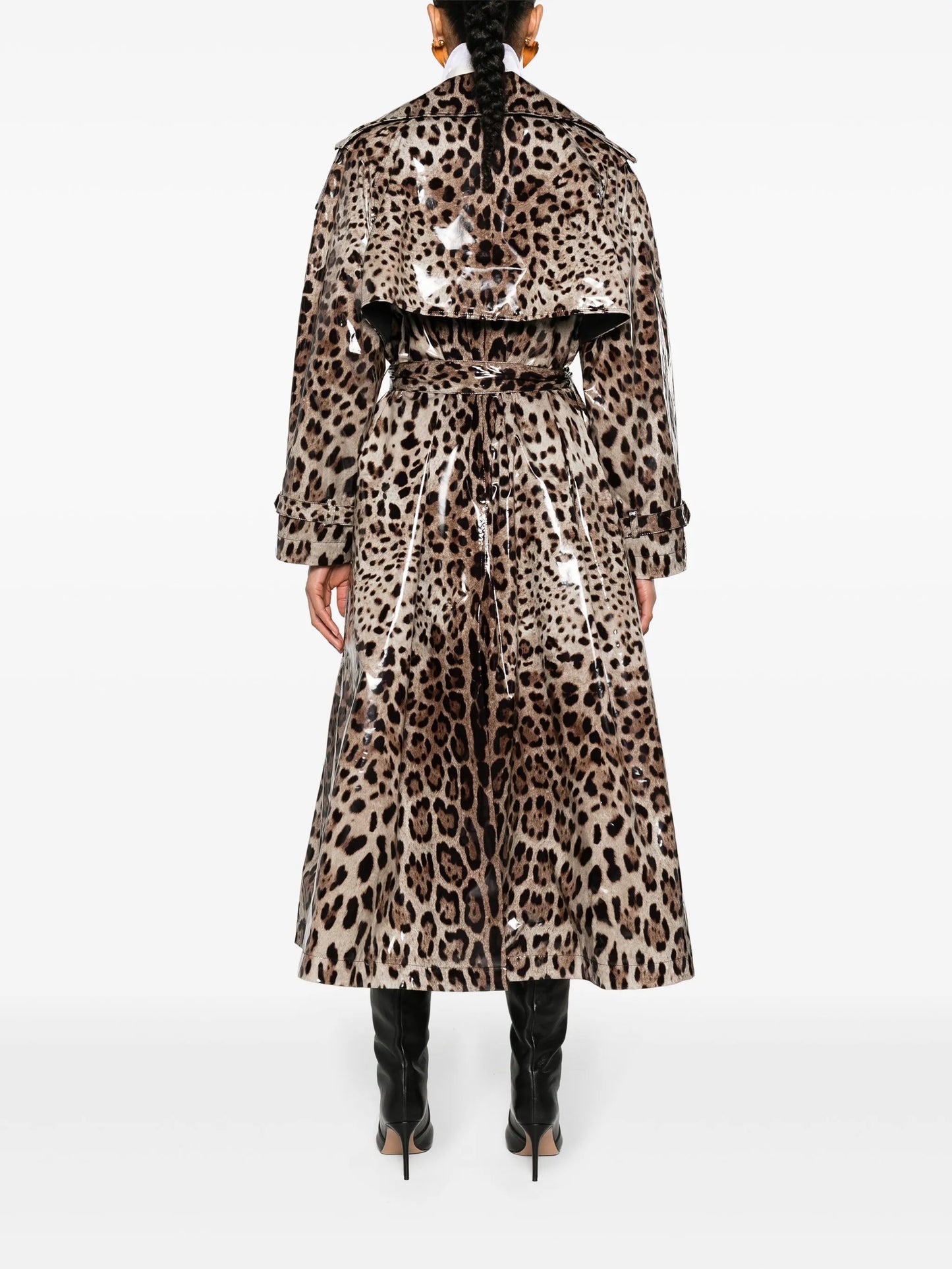 leopard-print belted trench coat