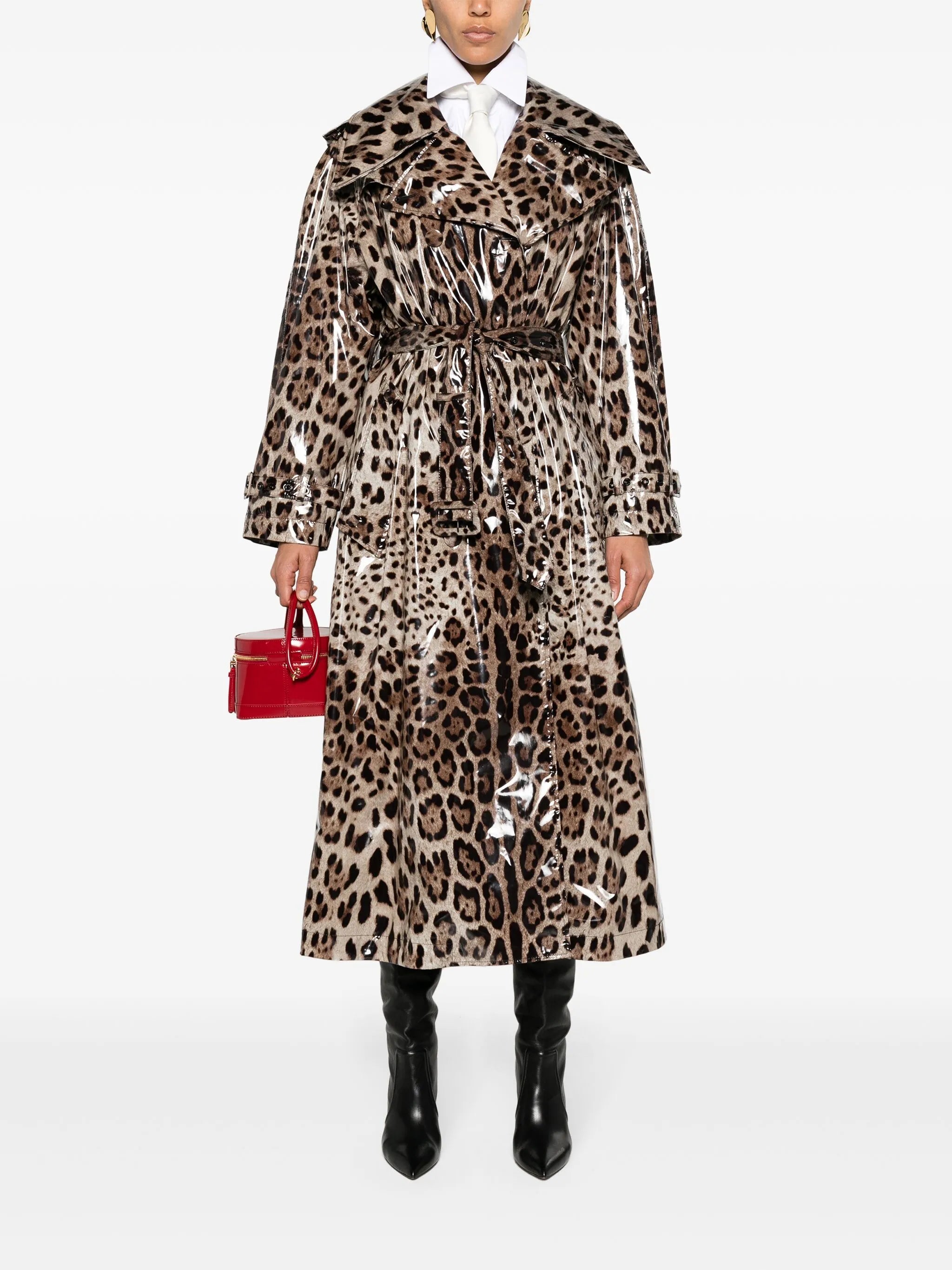 leopard-print belted trench coat