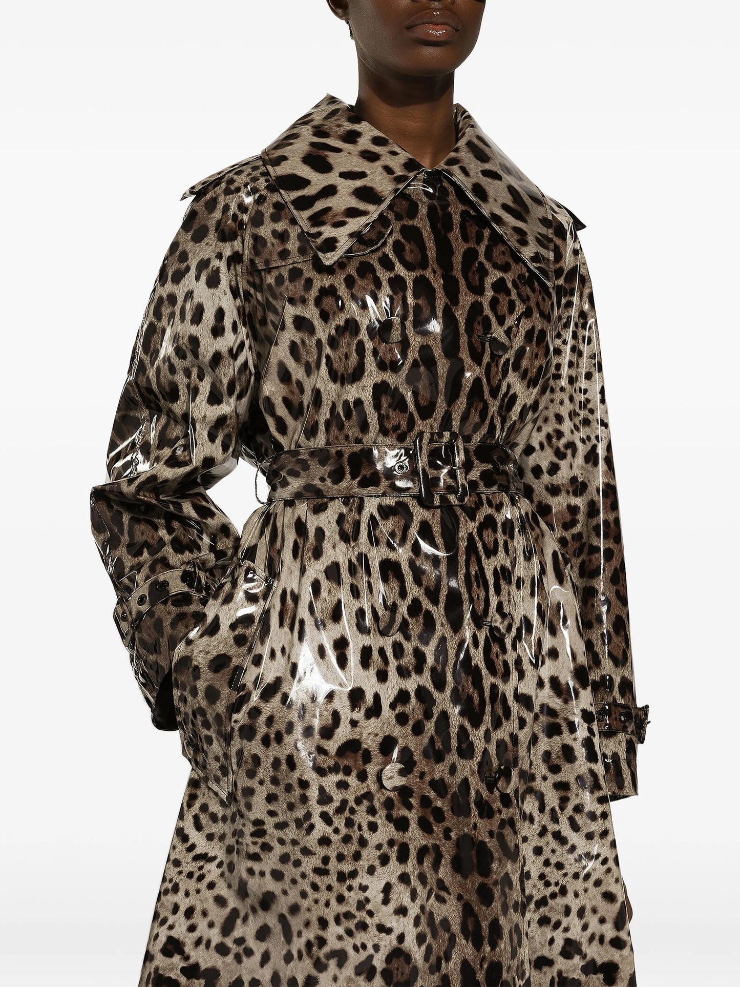 leopard-print belted trench coat