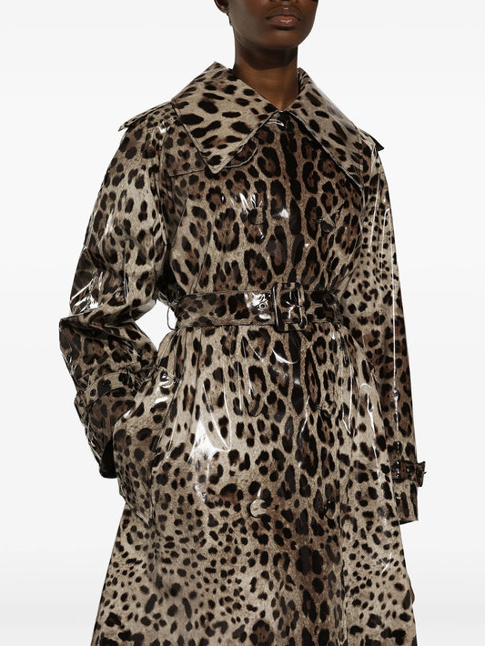 leopard-print belted trench coat