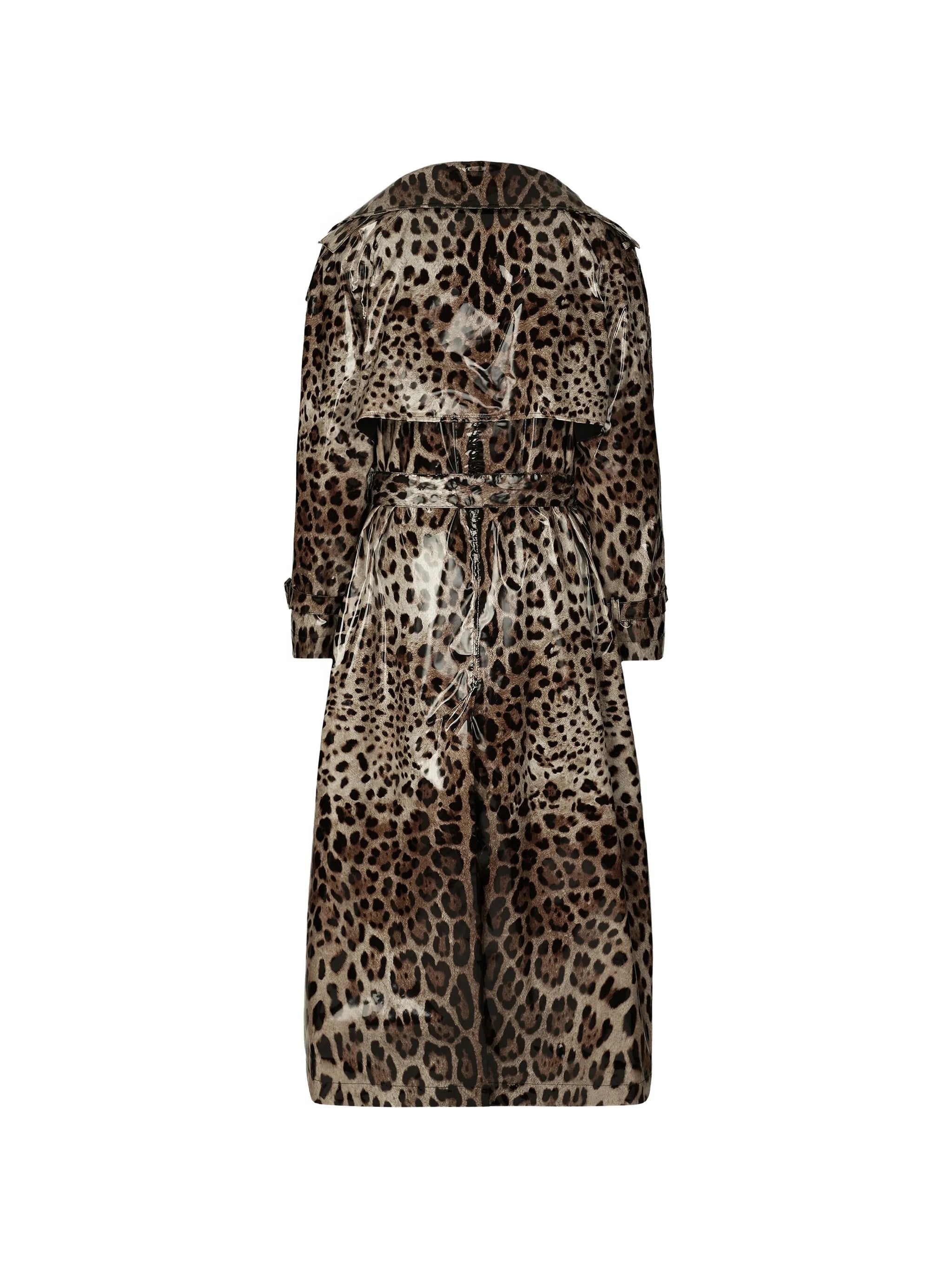 leopard-print belted trench coat
