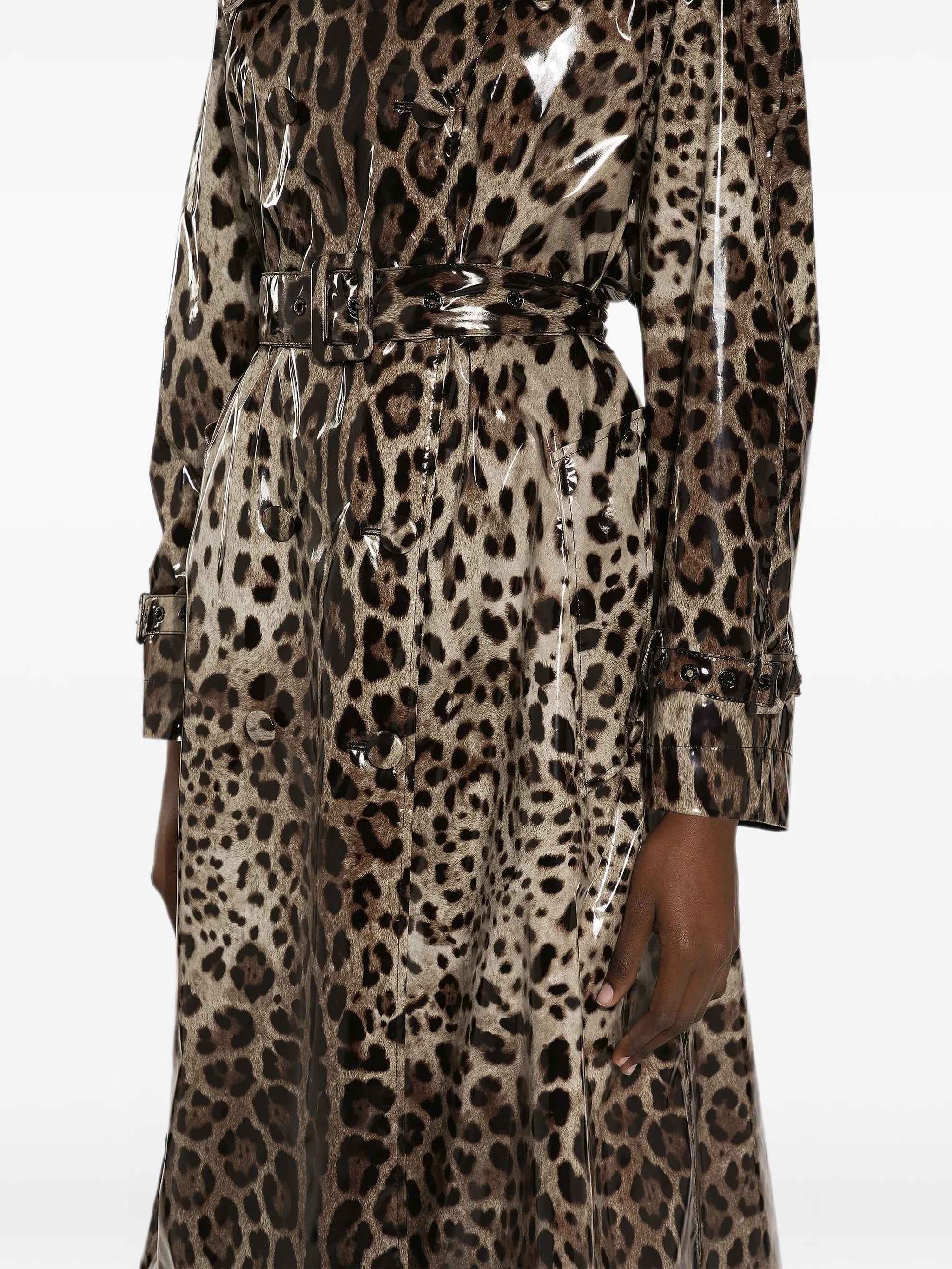 leopard-print belted trench coat