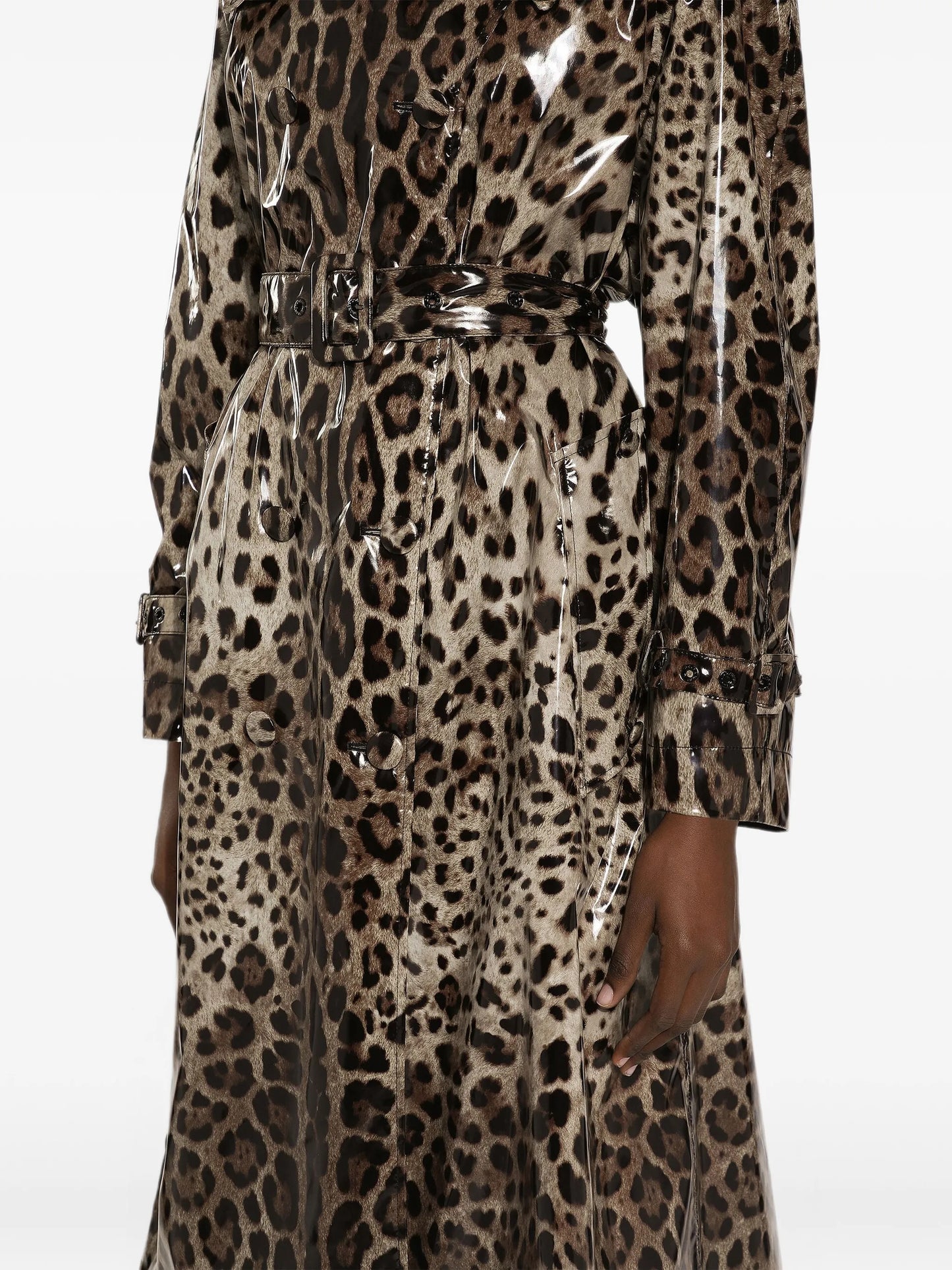 leopard-print belted trench coat