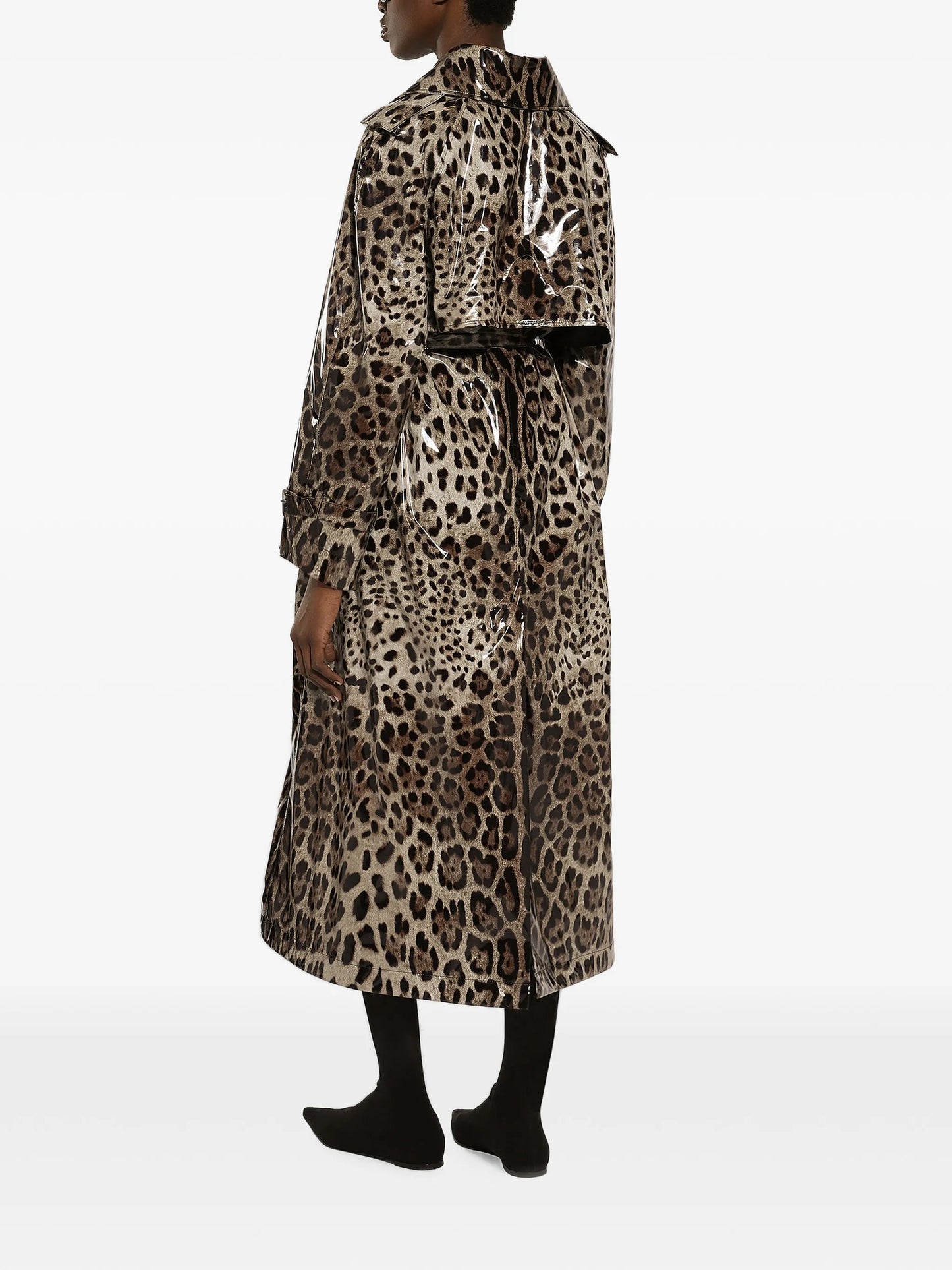 leopard-print belted trench coat