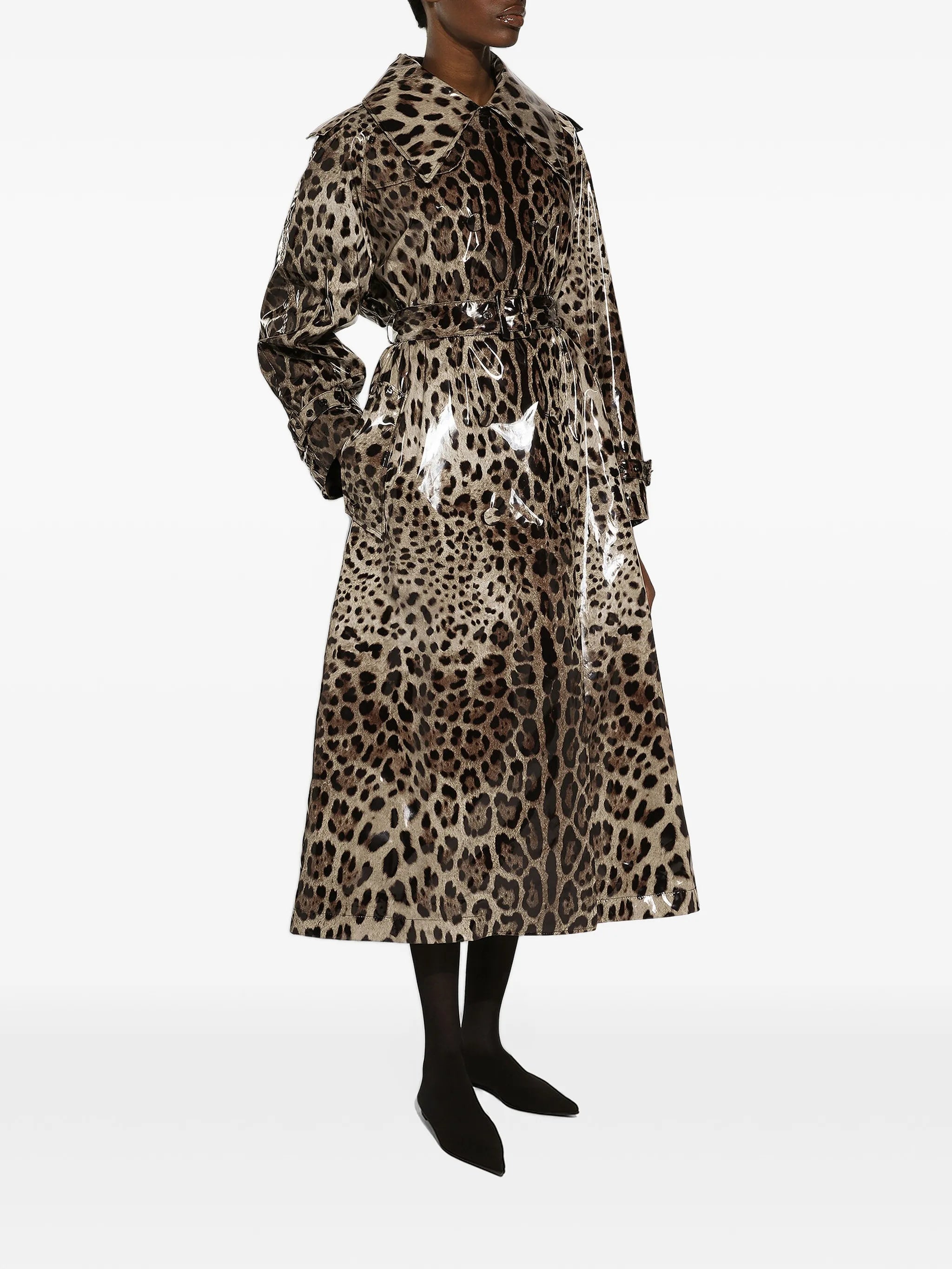 leopard-print belted trench coat
