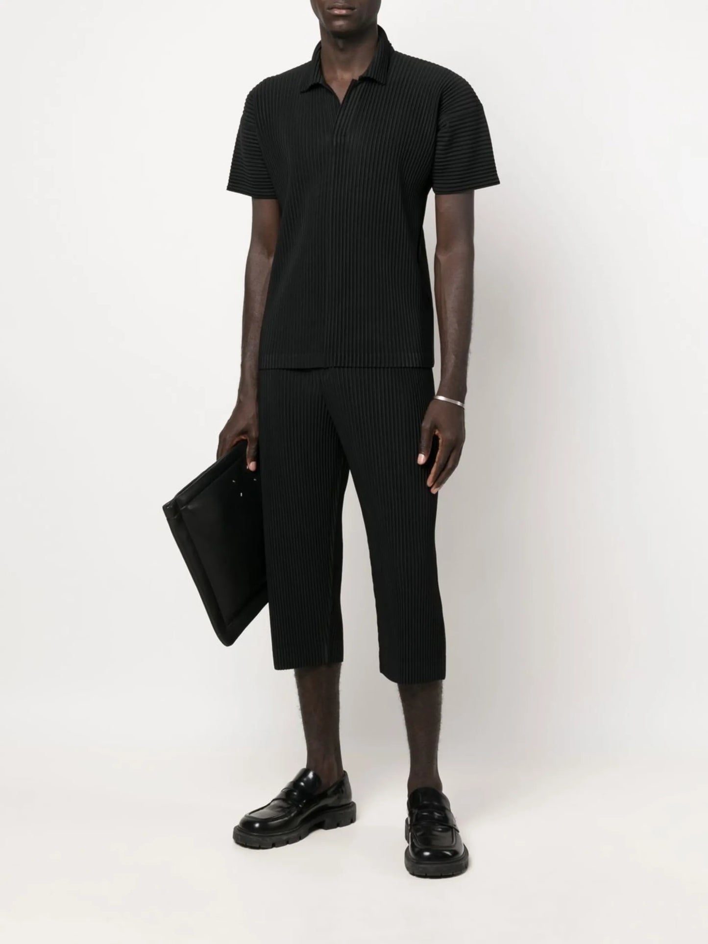 Basic plissé polo shirt