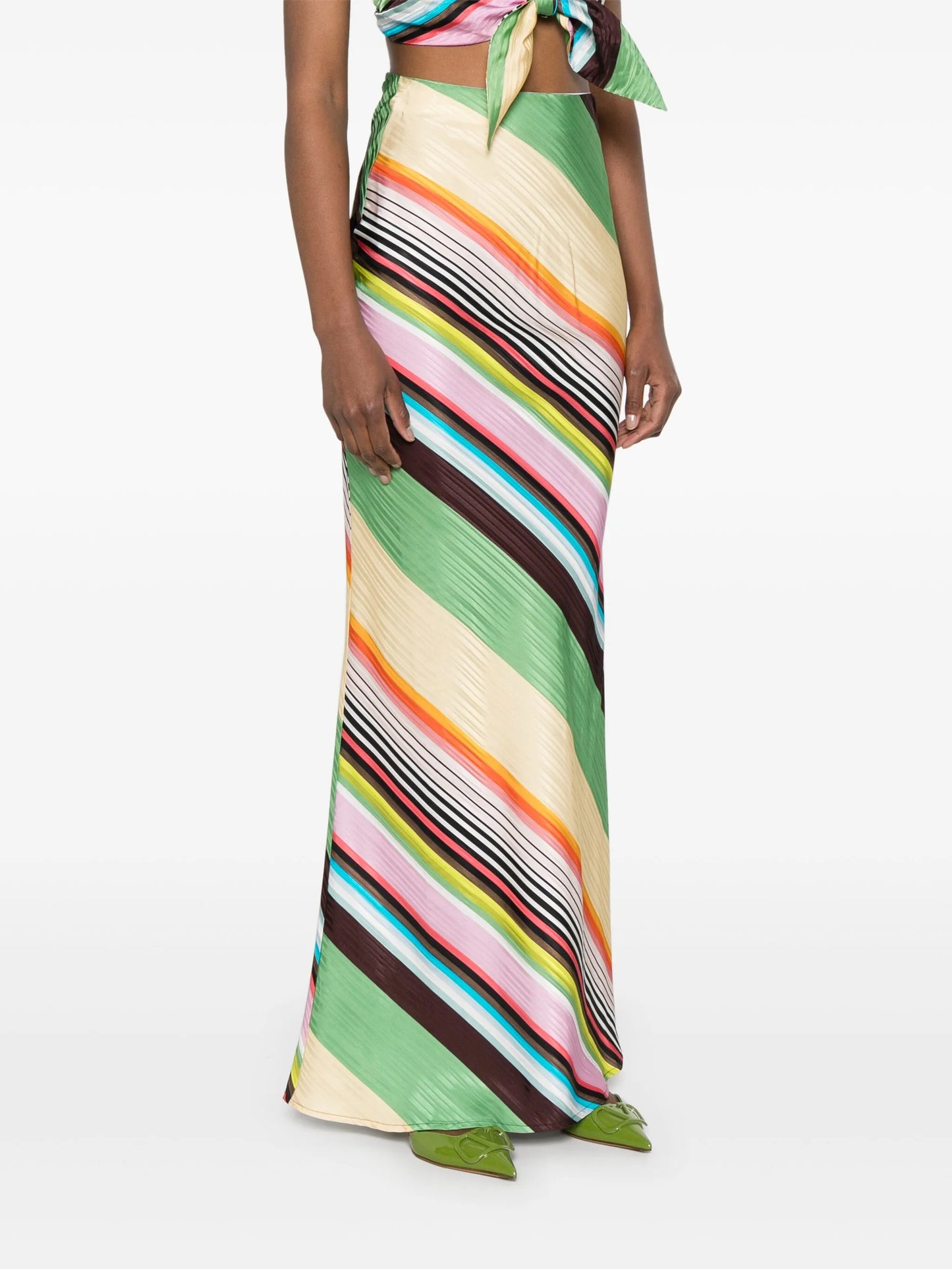 striped satin maxi skirt