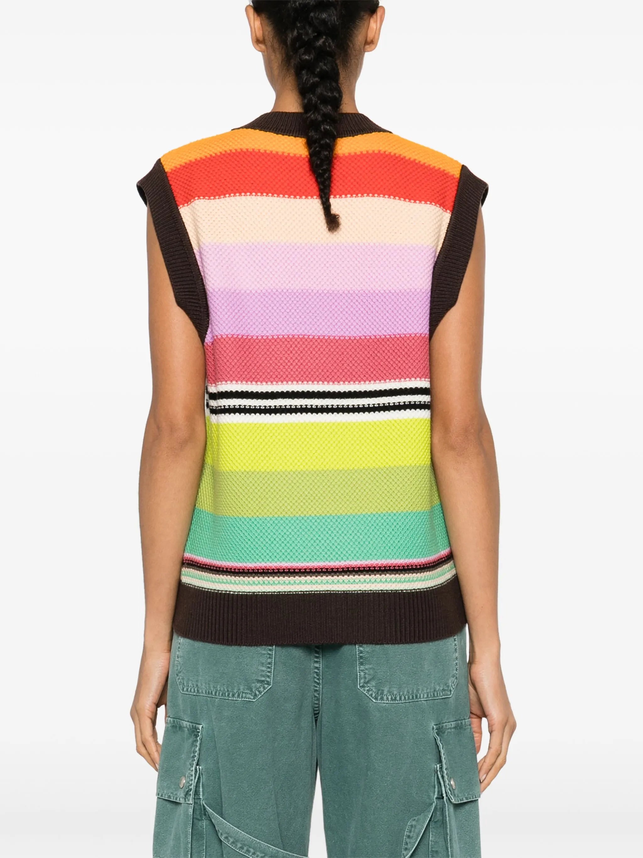 striped honeycomb-knit vest
