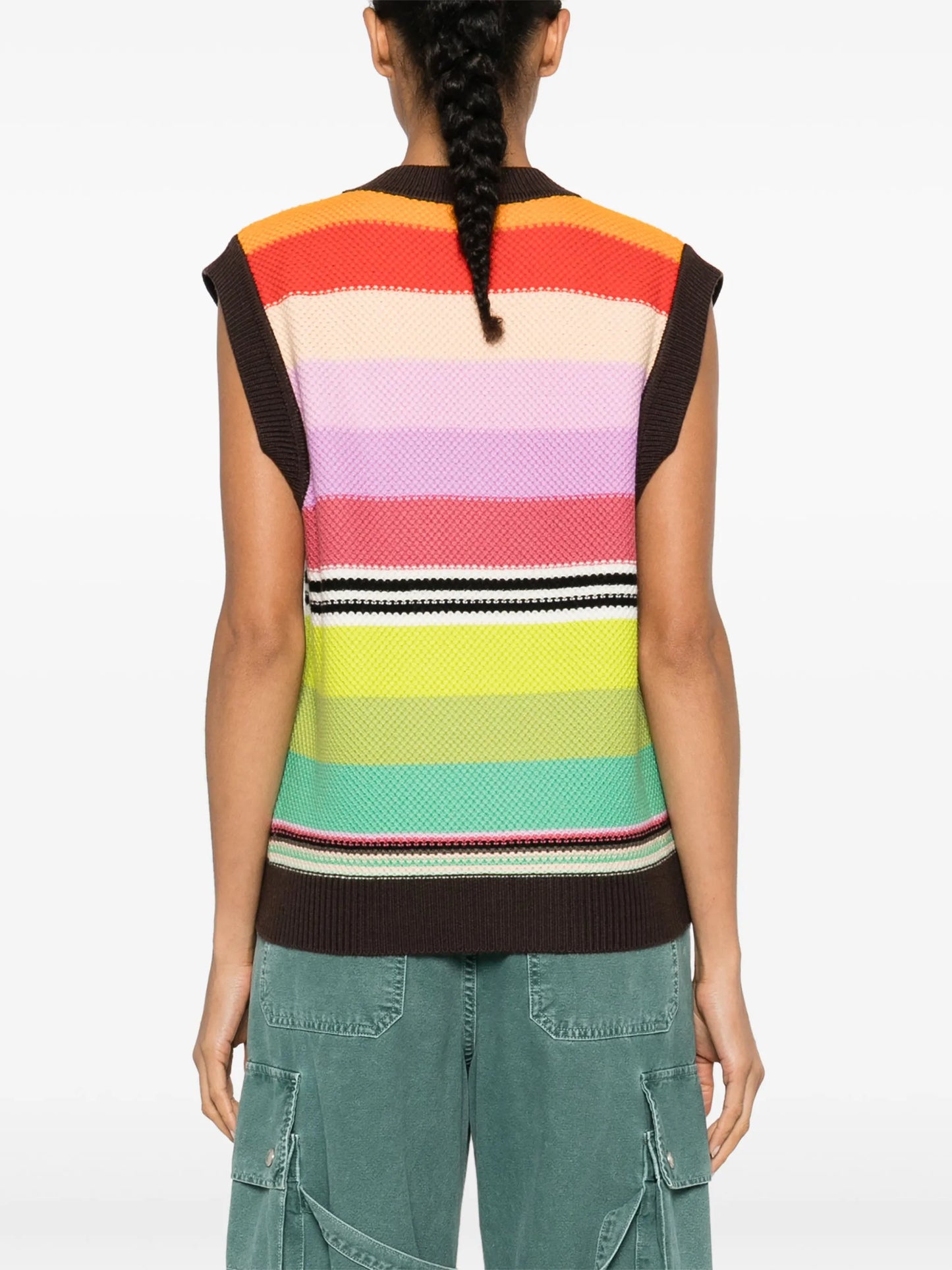 striped honeycomb-knit vest