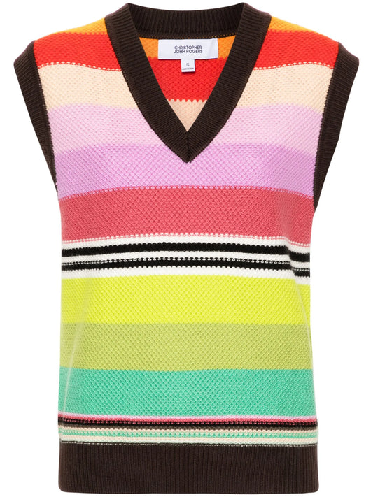striped honeycomb-knit vest