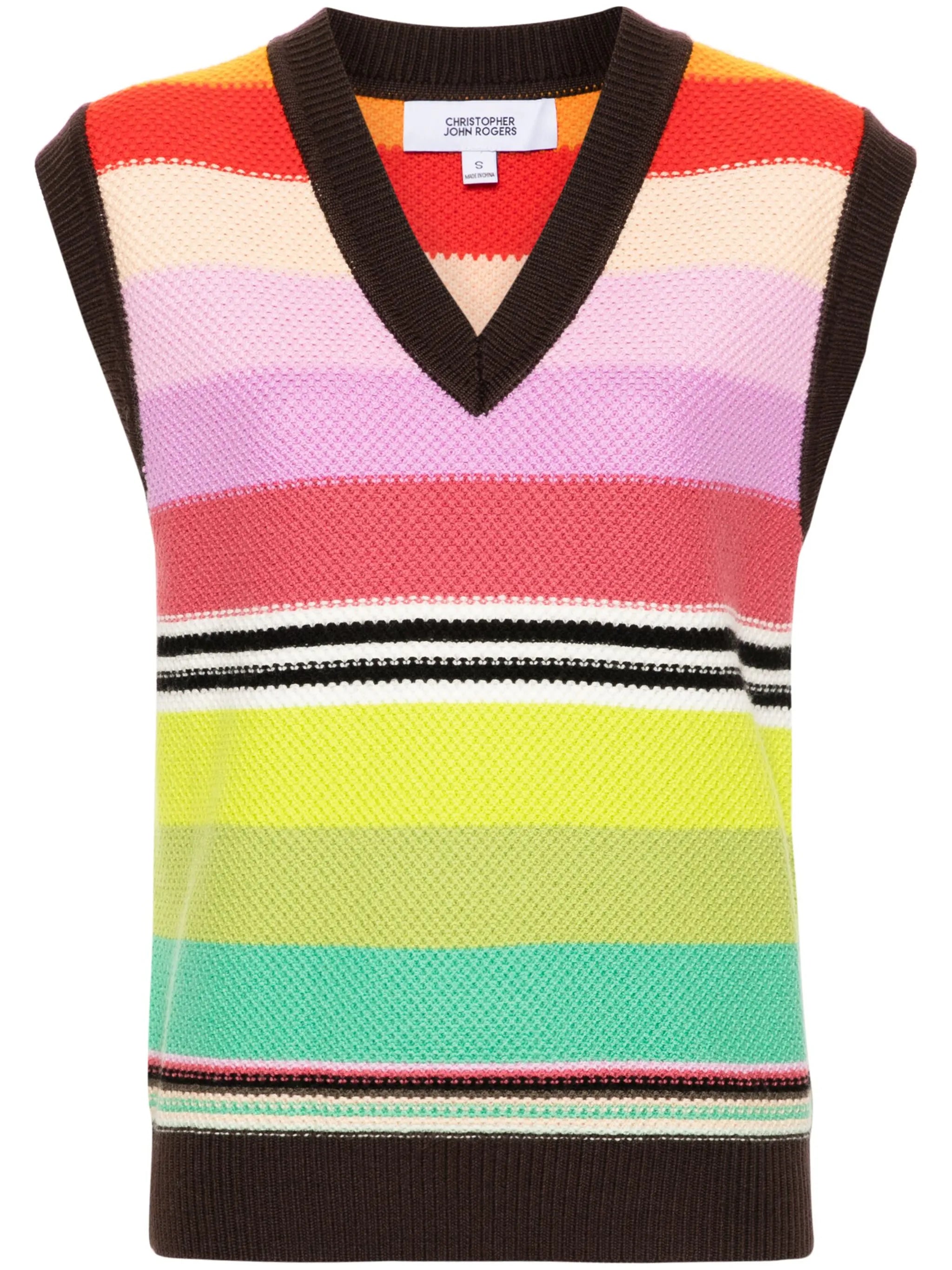 striped honeycomb-knit vest