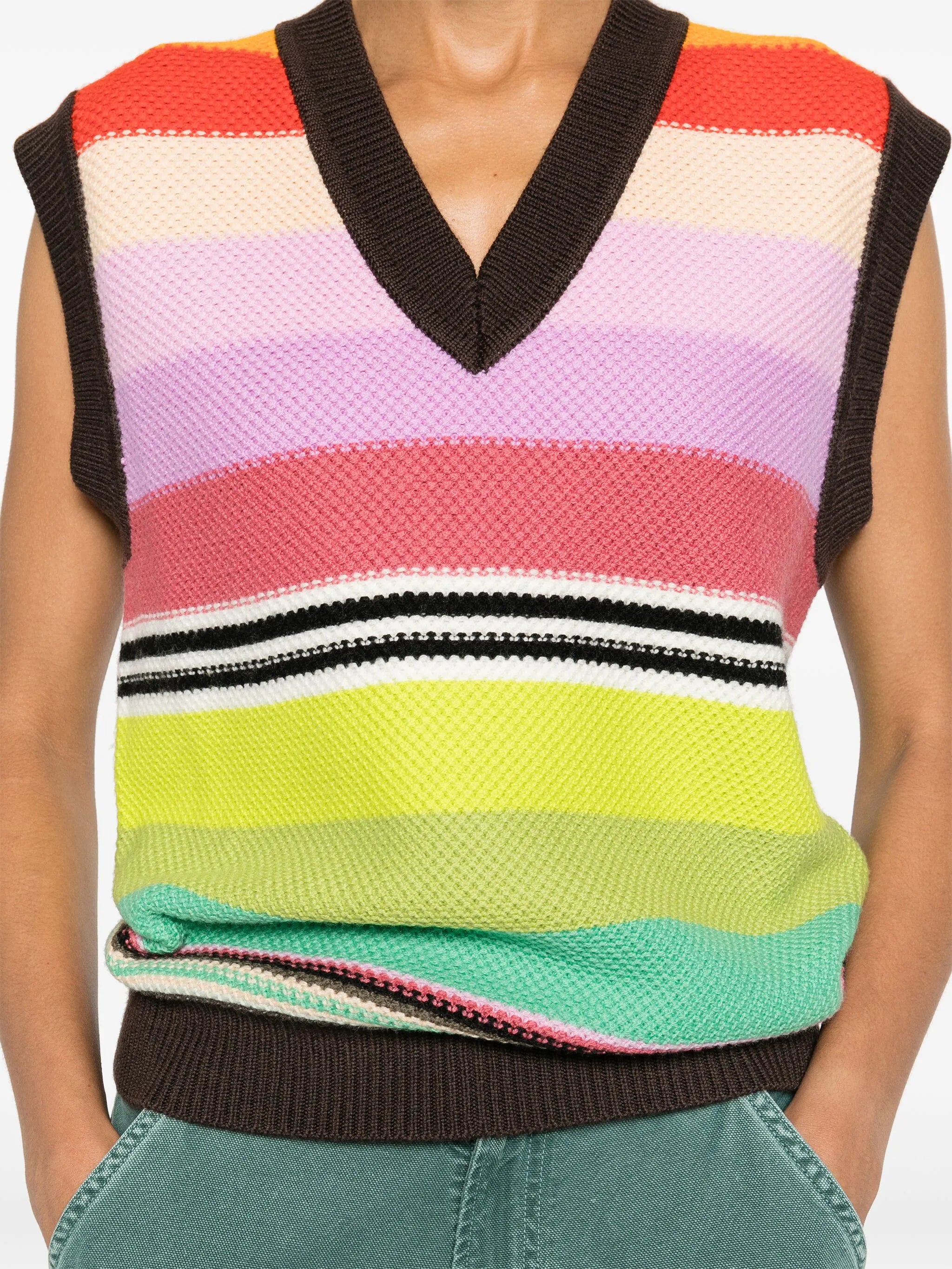 striped honeycomb-knit vest