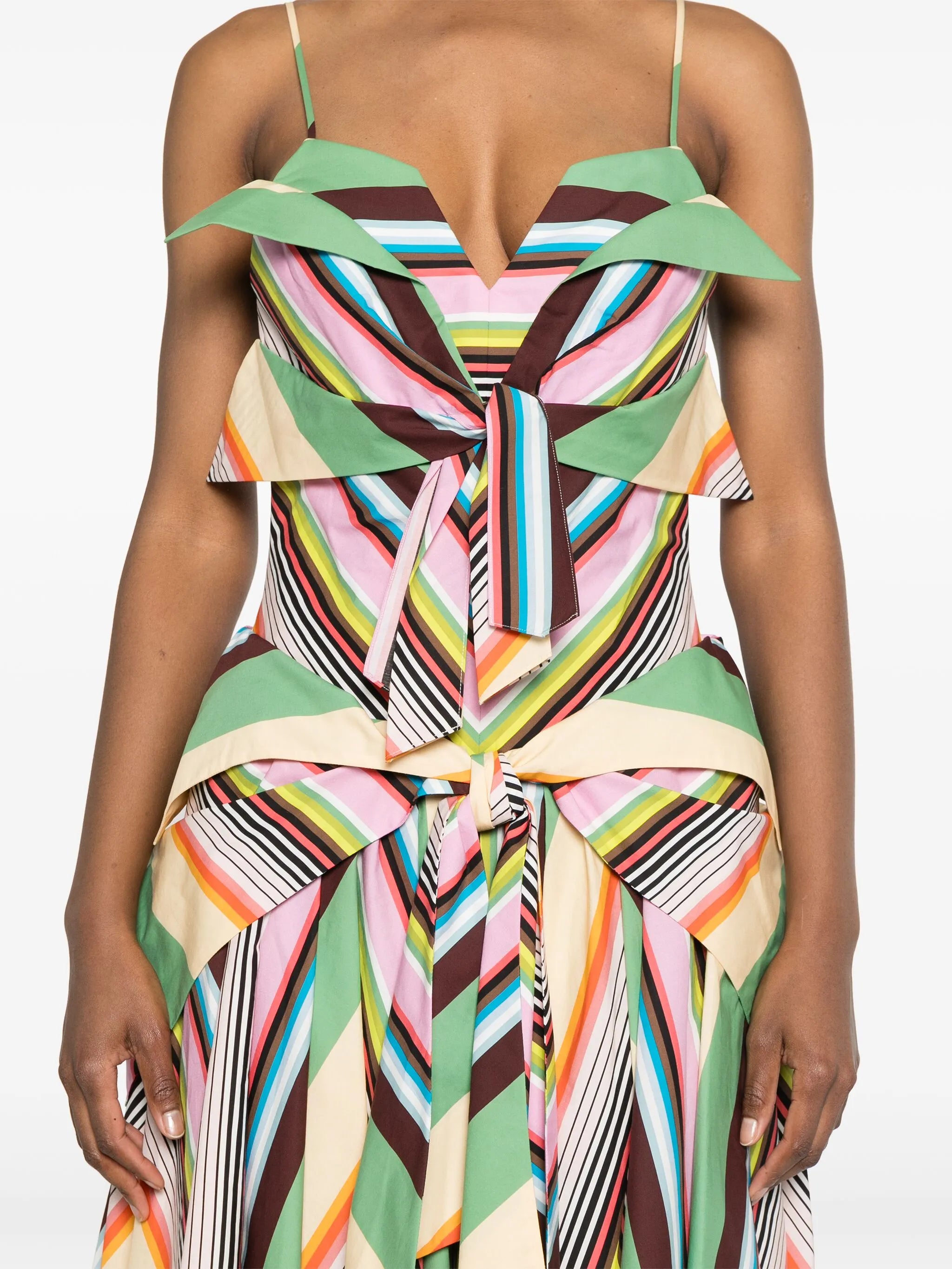 striped drape-detail gown