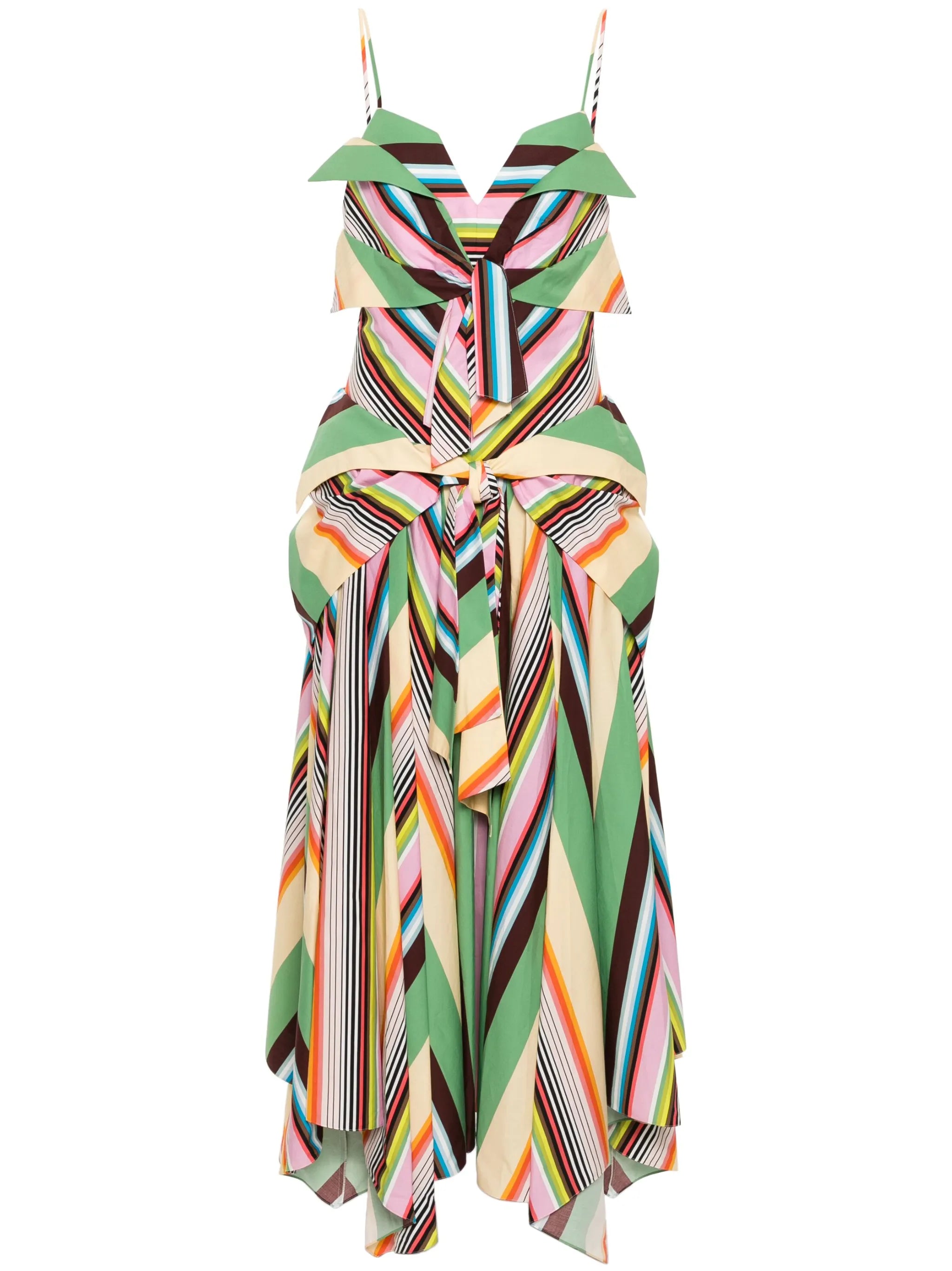 striped drape-detail gown