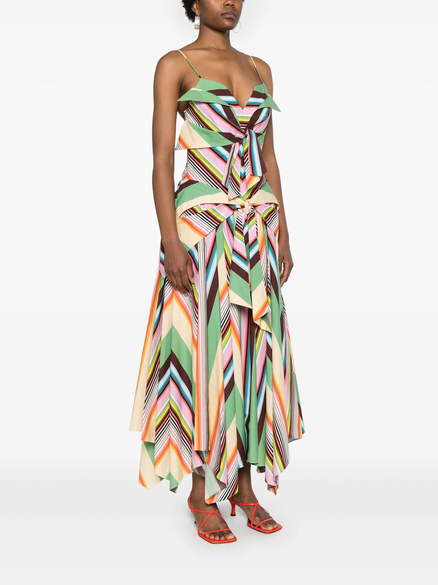 striped drape-detail gown