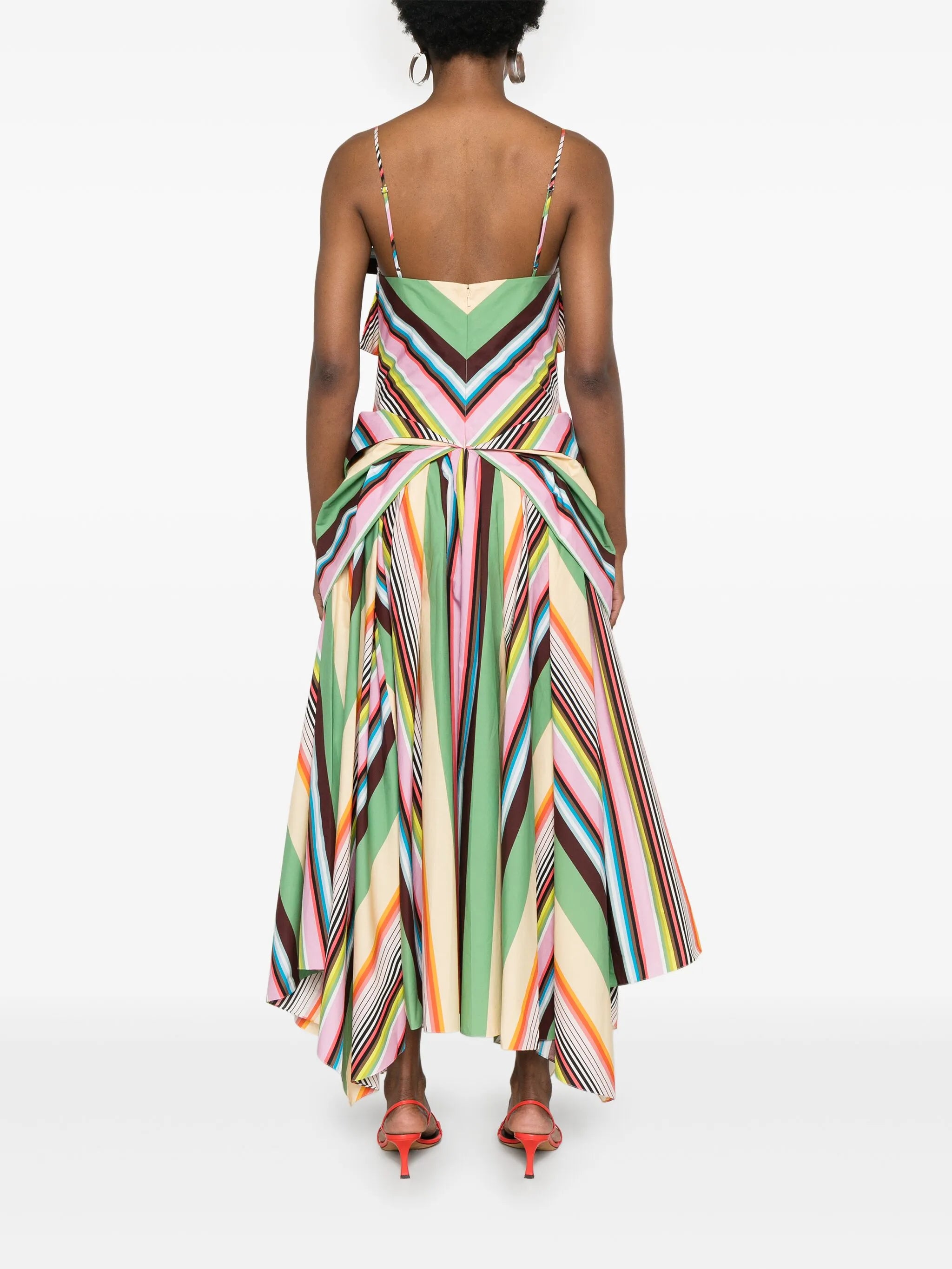 striped drape-detail gown