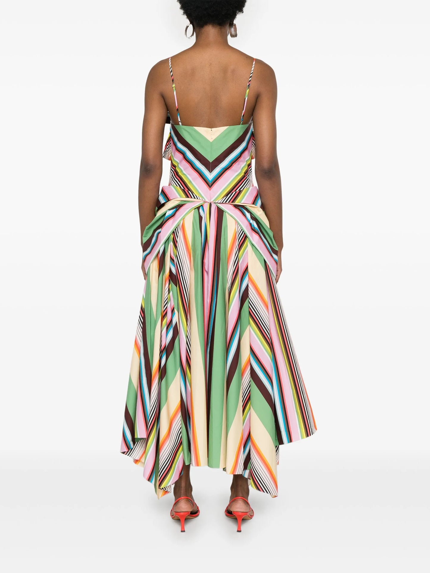 striped drape-detail gown