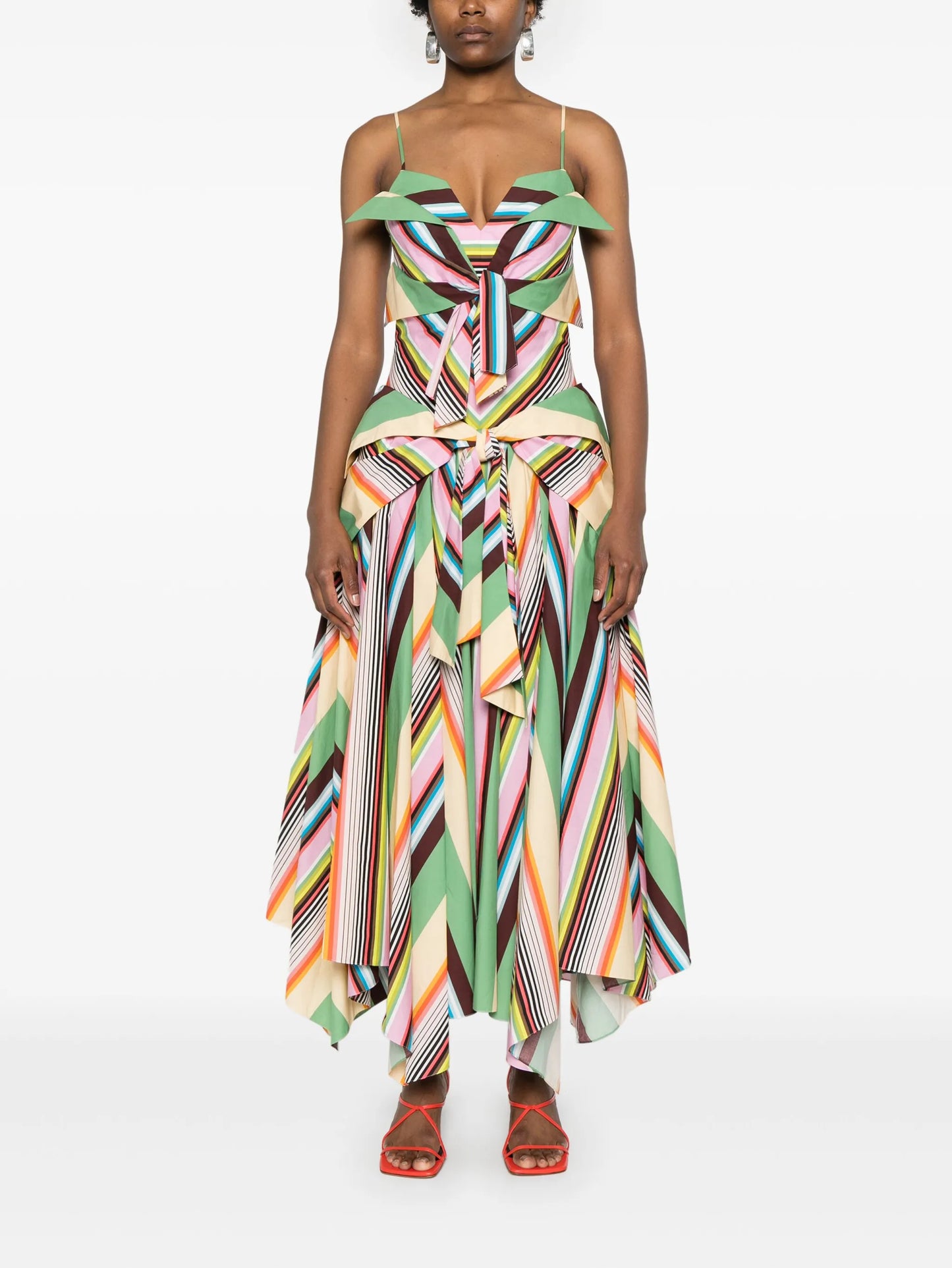 striped drape-detail gown