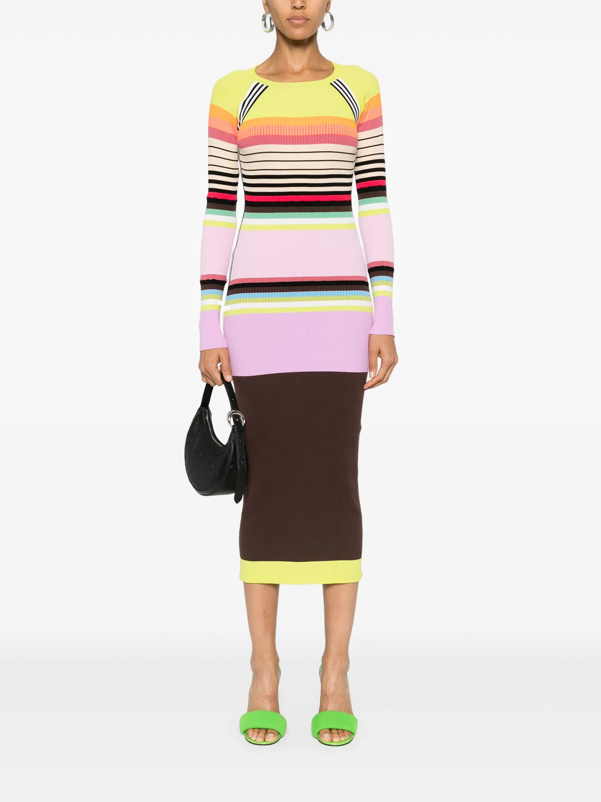striped ribbed-knit maxi dress