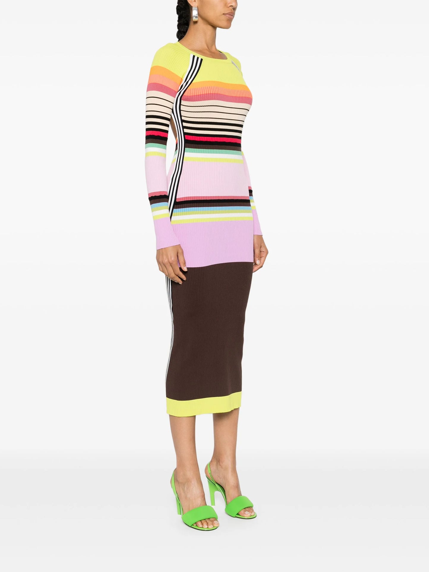 striped ribbed-knit maxi dress