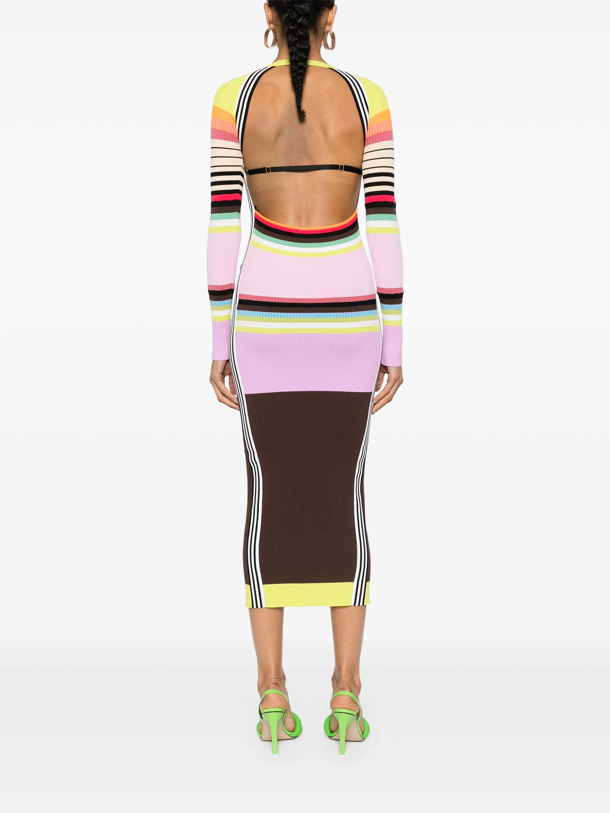 striped ribbed-knit maxi dress