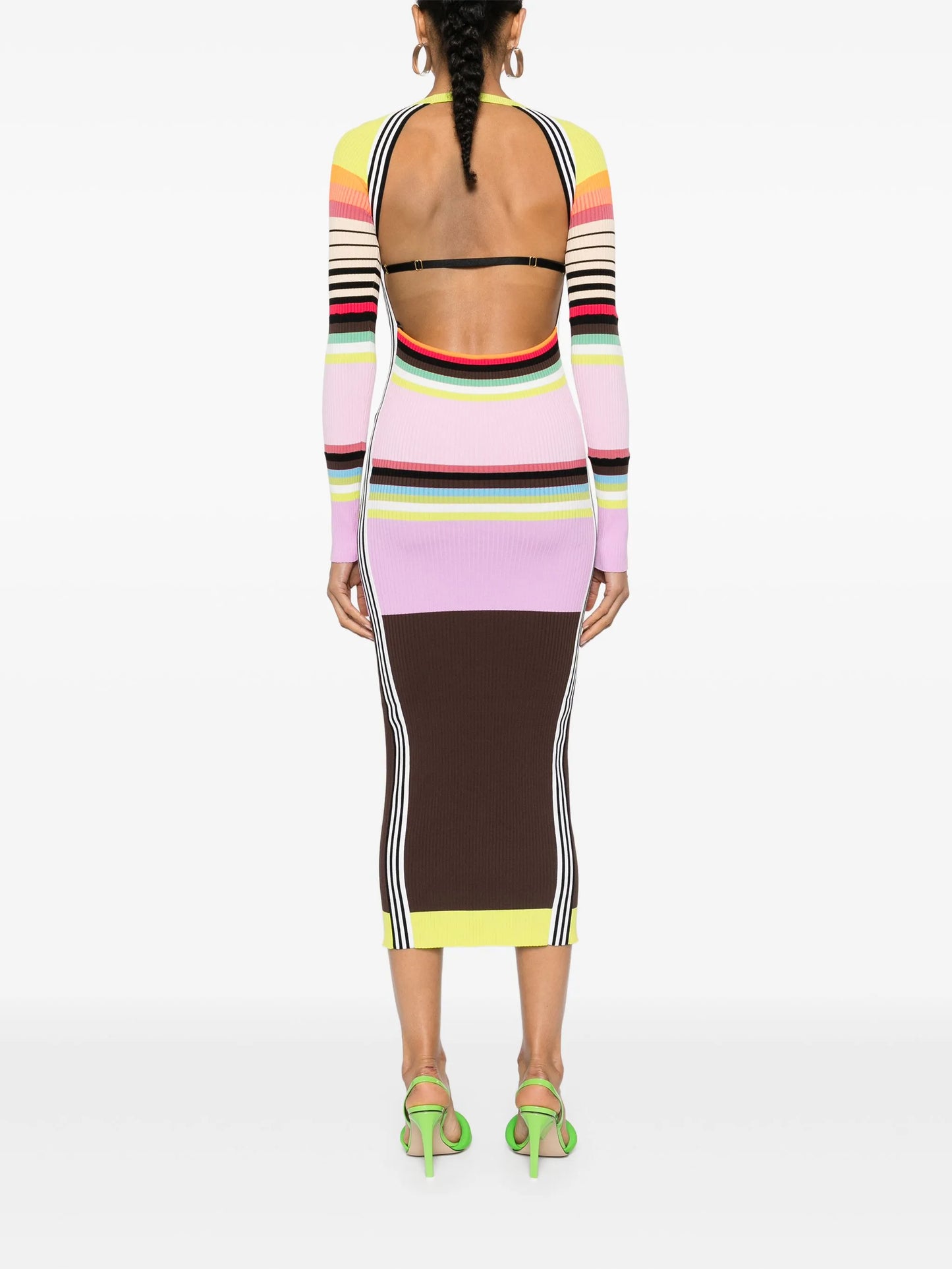 striped ribbed-knit maxi dress