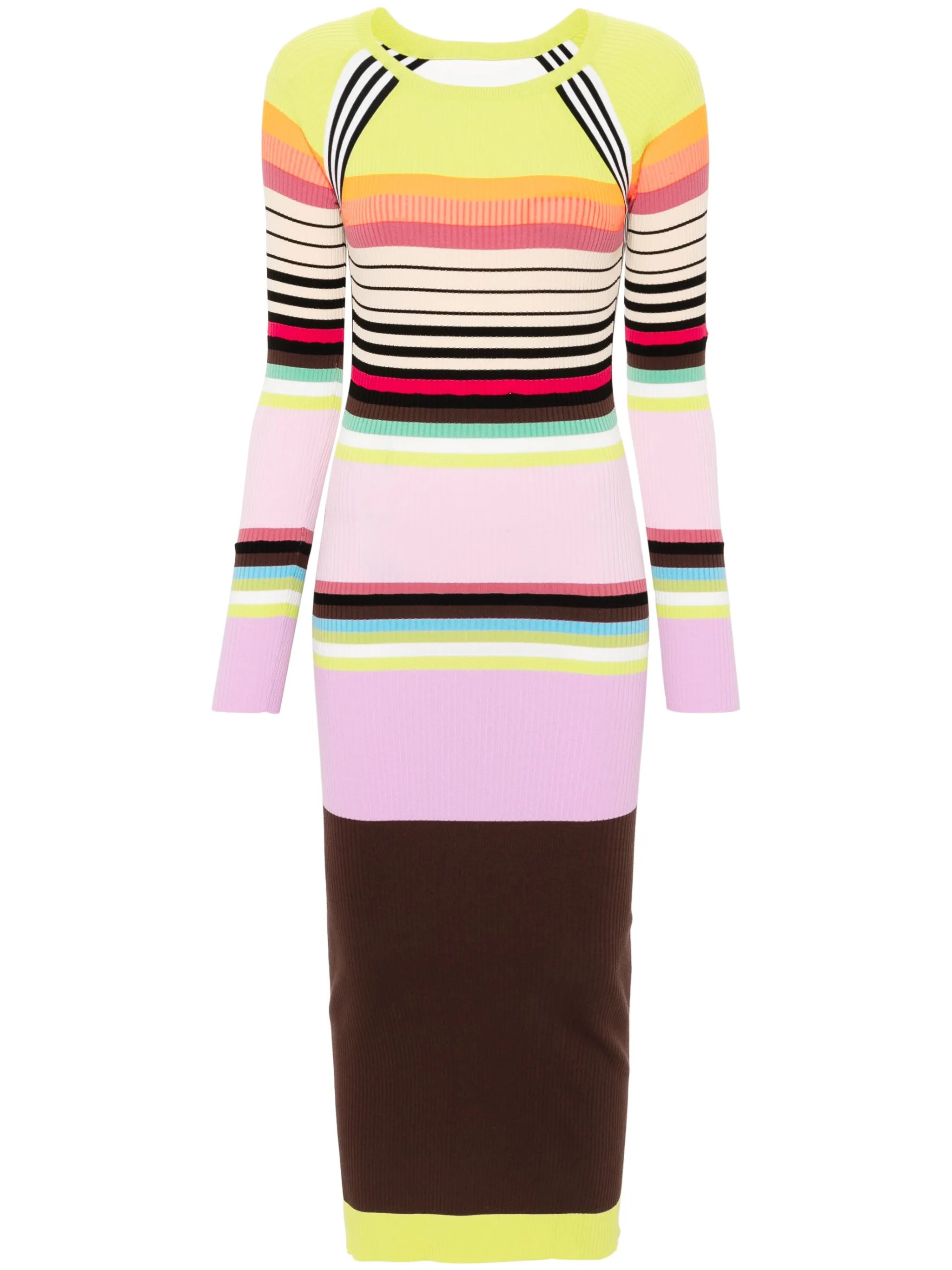striped ribbed-knit maxi dress
