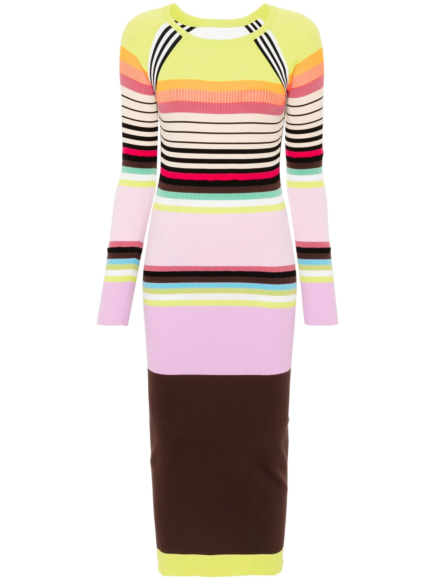 striped ribbed-knit maxi dress