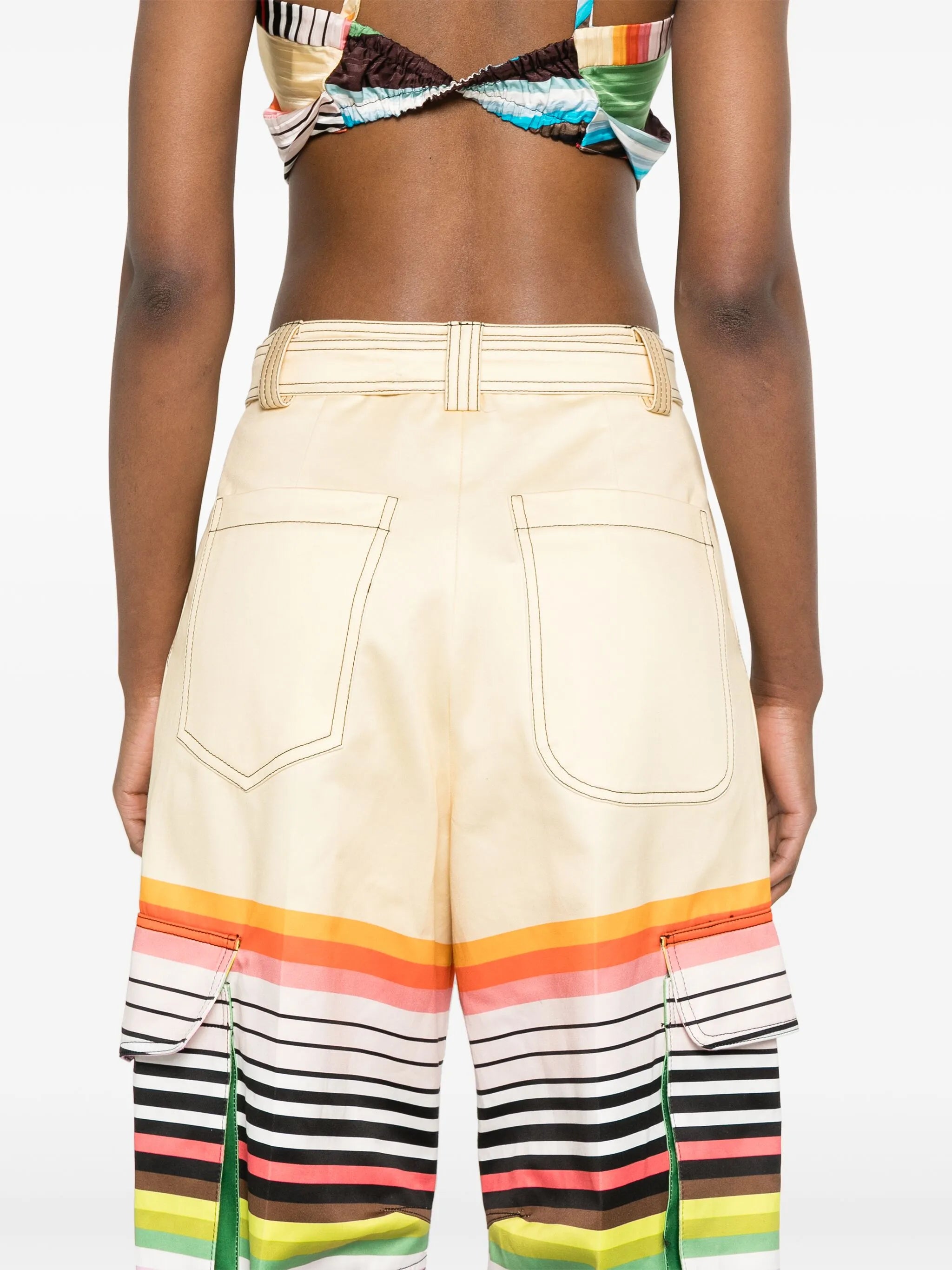 striped cotton cargo trousers