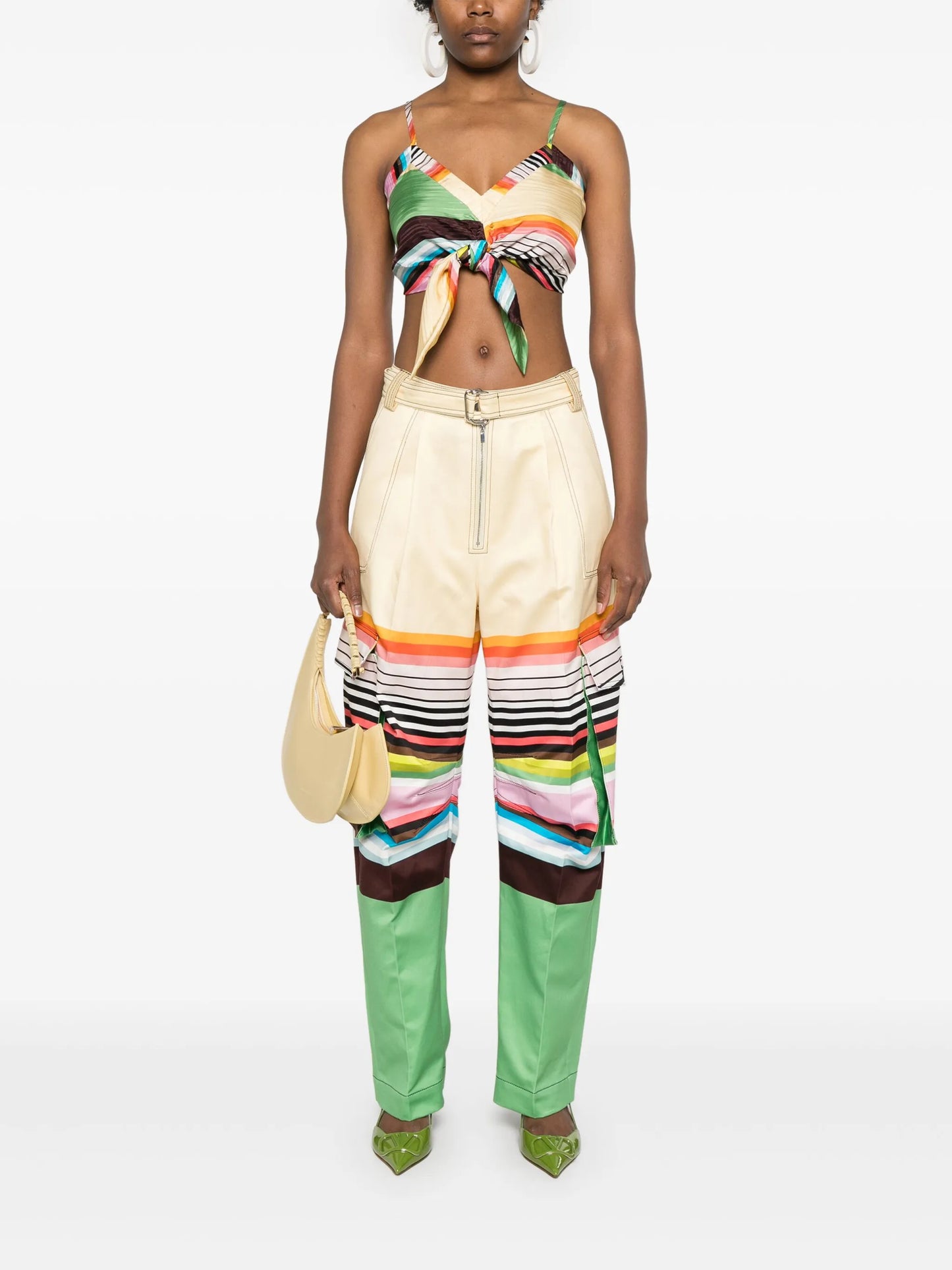 striped cotton cargo trousers