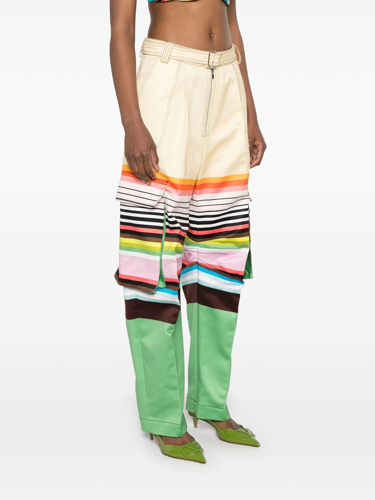 striped cotton cargo trousers
