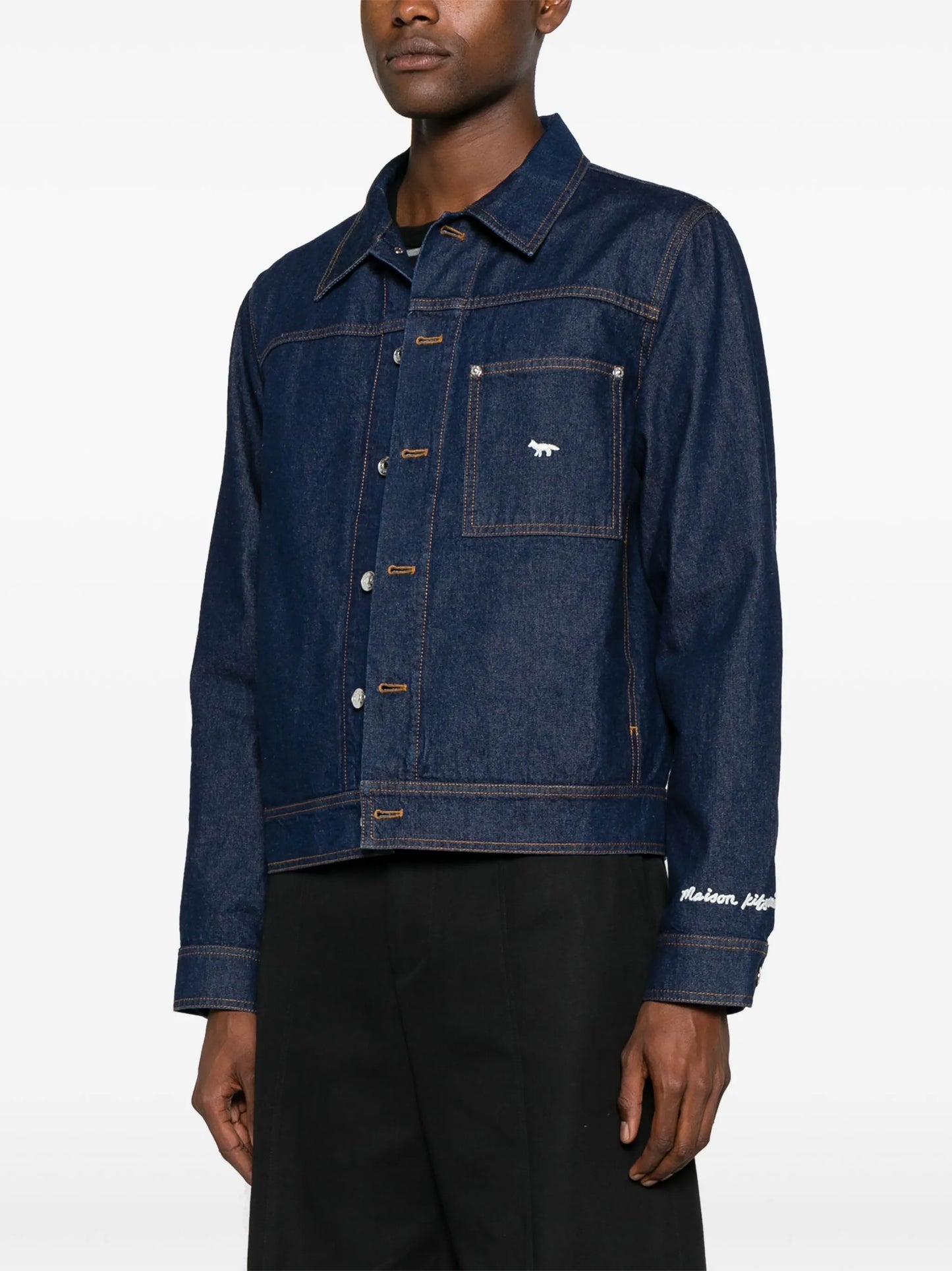 logo-embroidered denim jacket