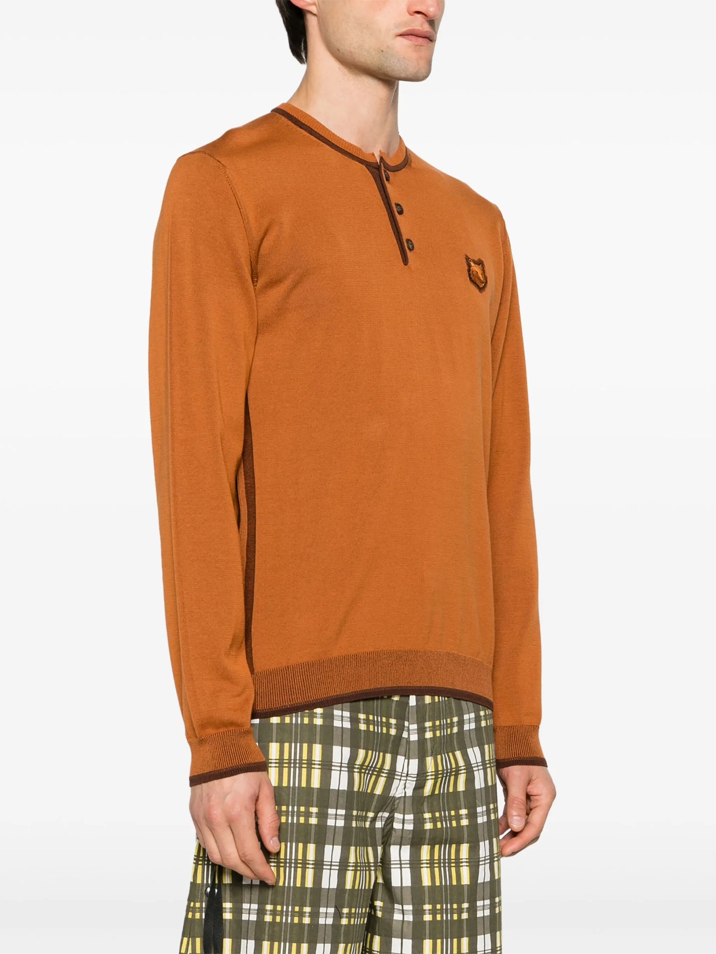 Henley fox-patch jumper