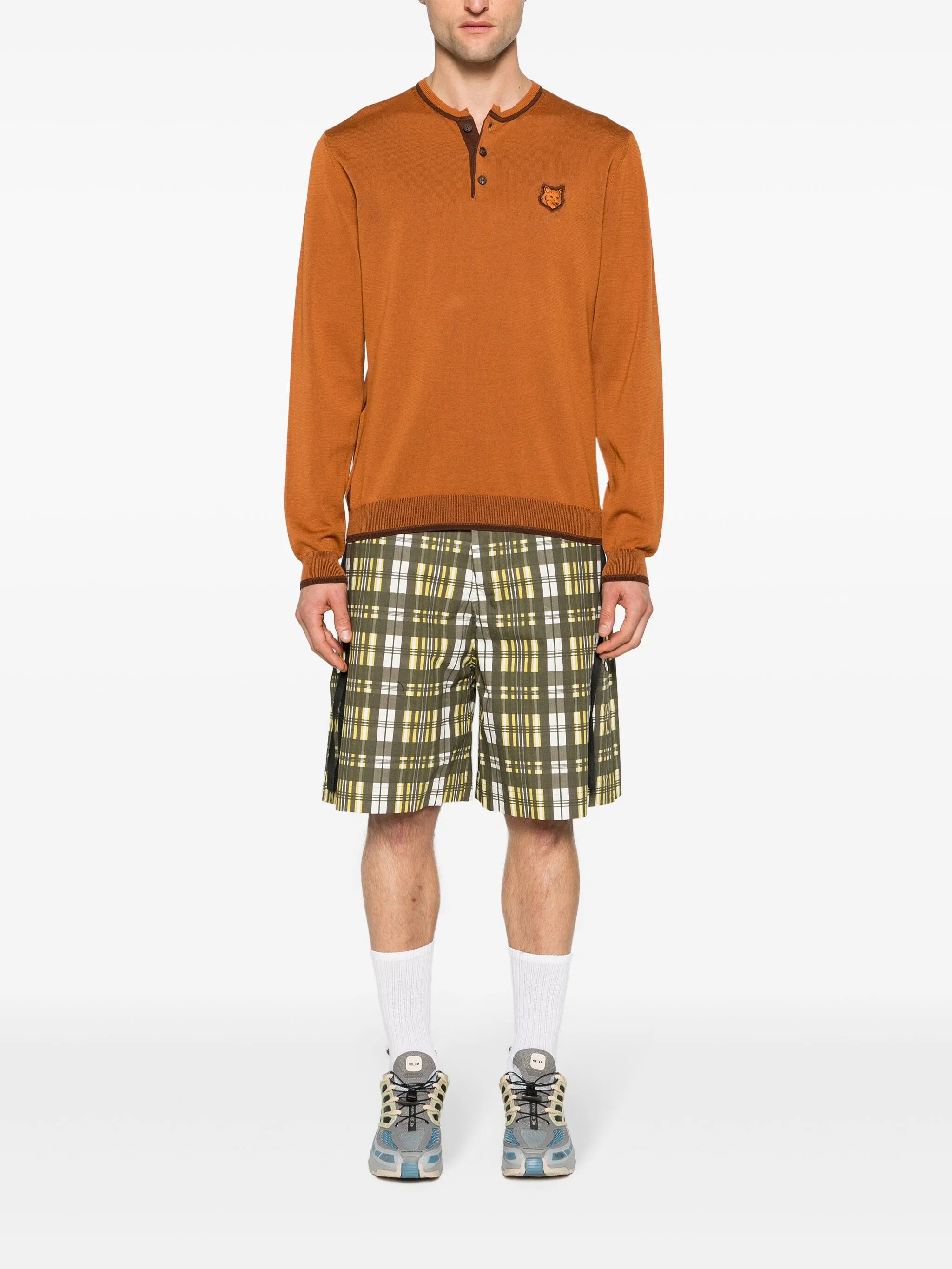 Henley fox-patch jumper