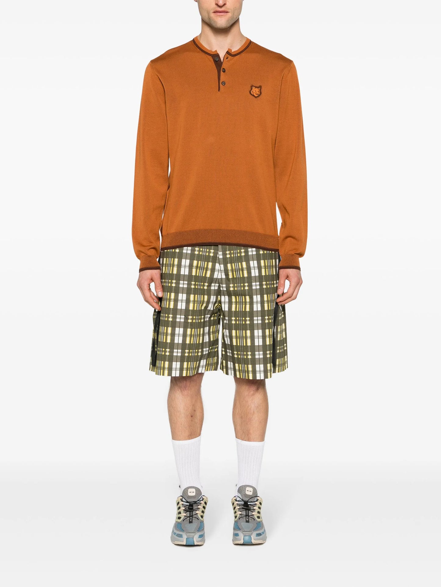 Henley fox-patch jumper