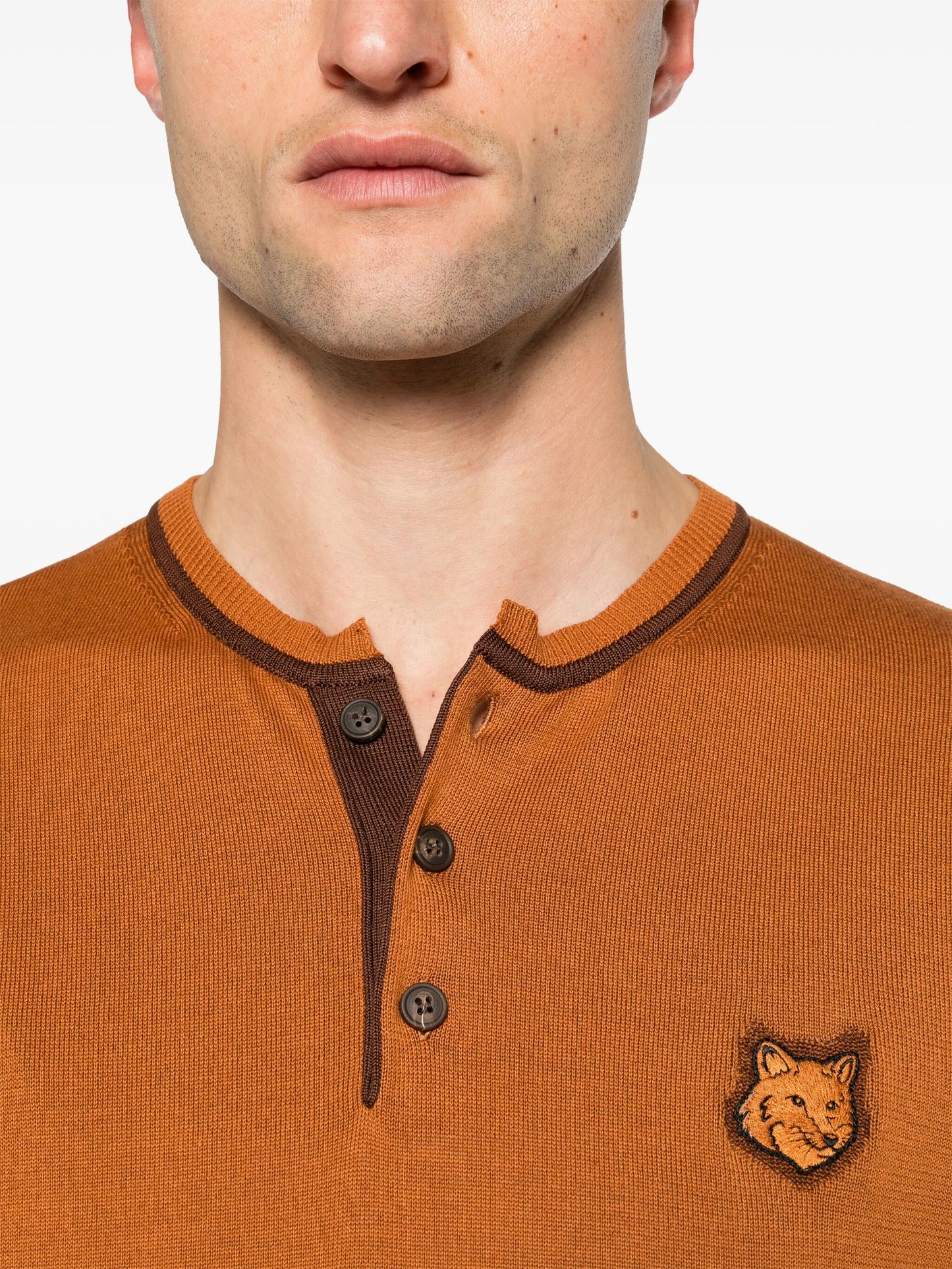 Henley fox-patch jumper