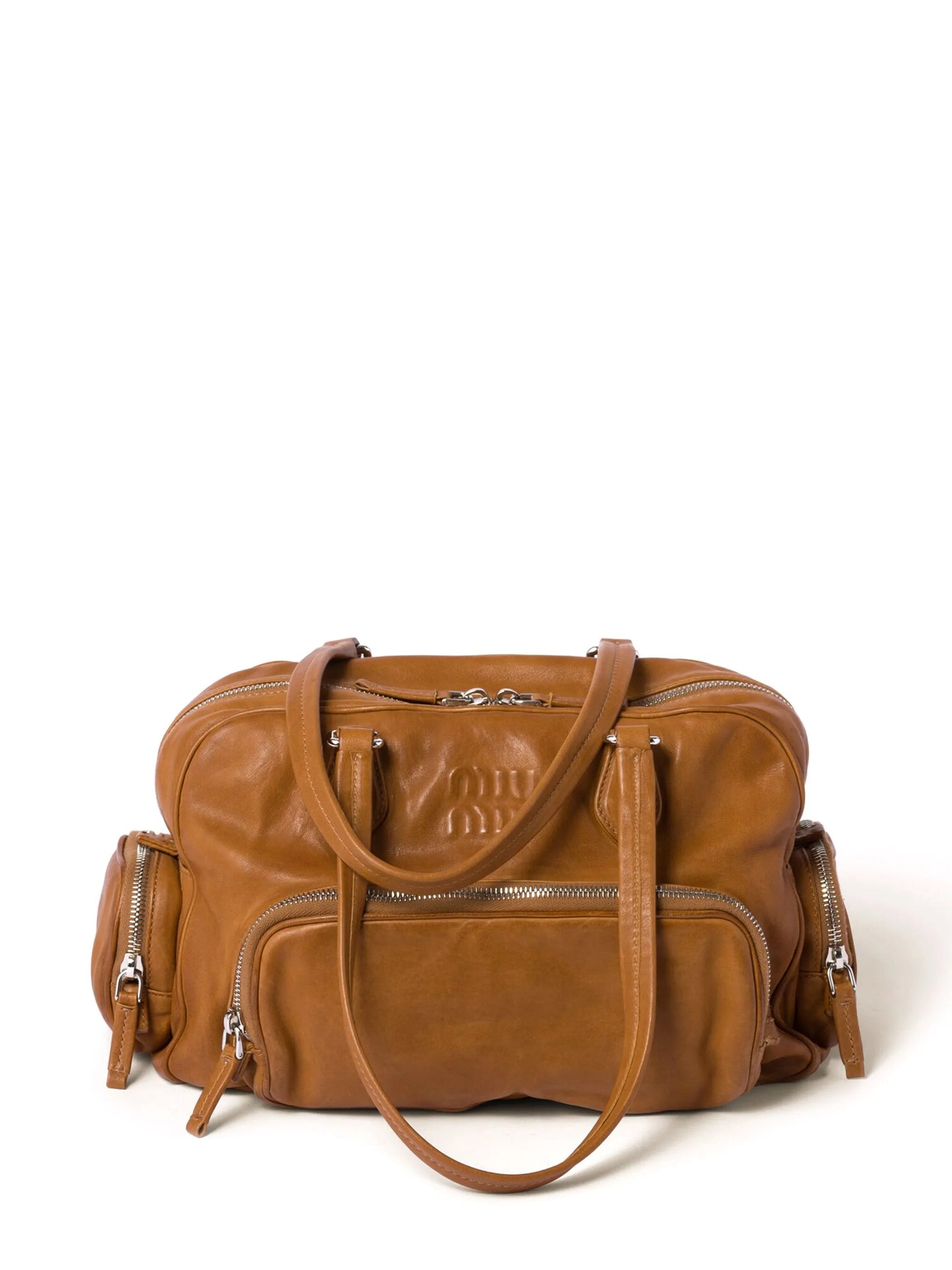 logo-embossed leather tote bag