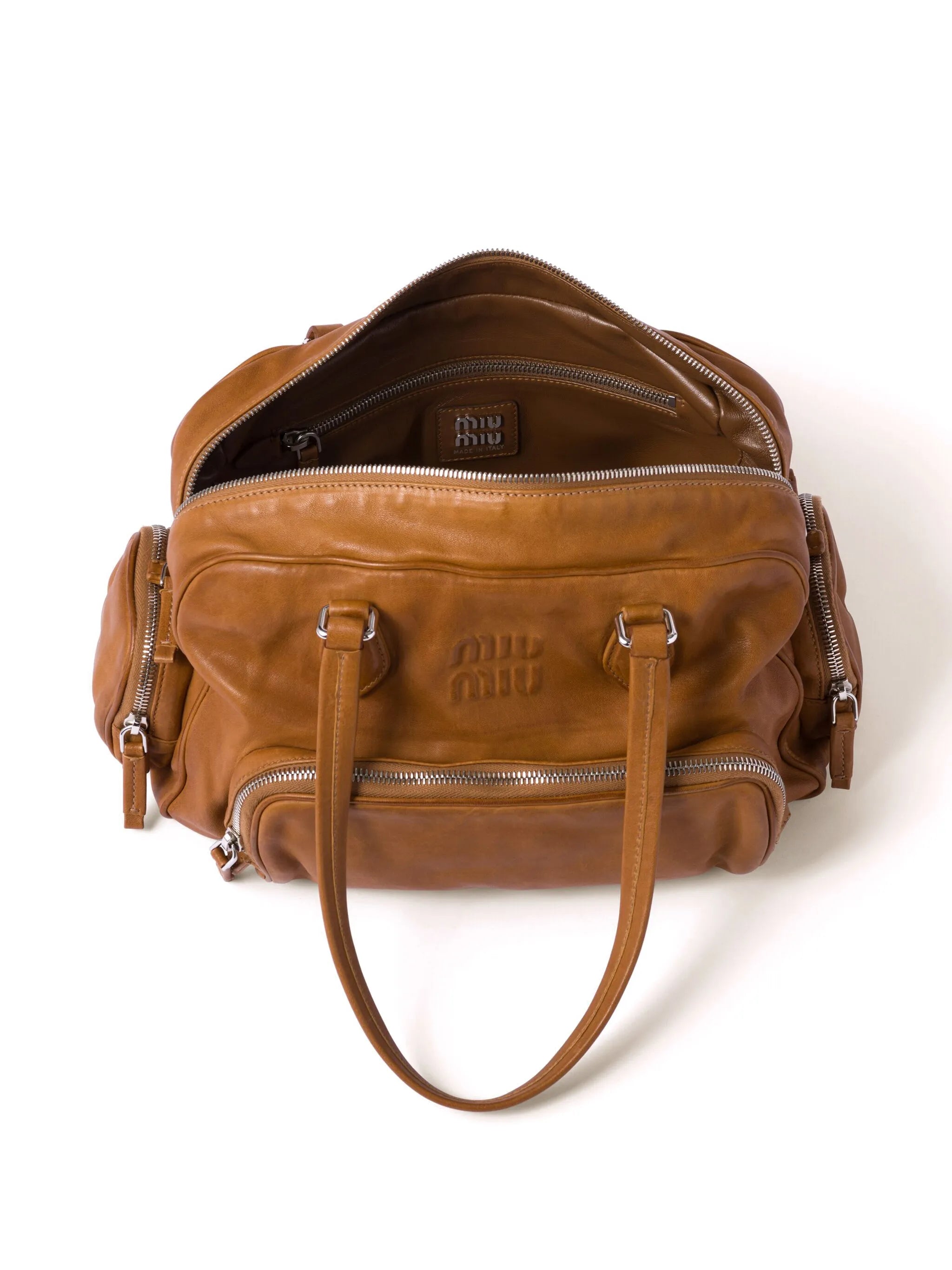 logo-embossed leather tote bag