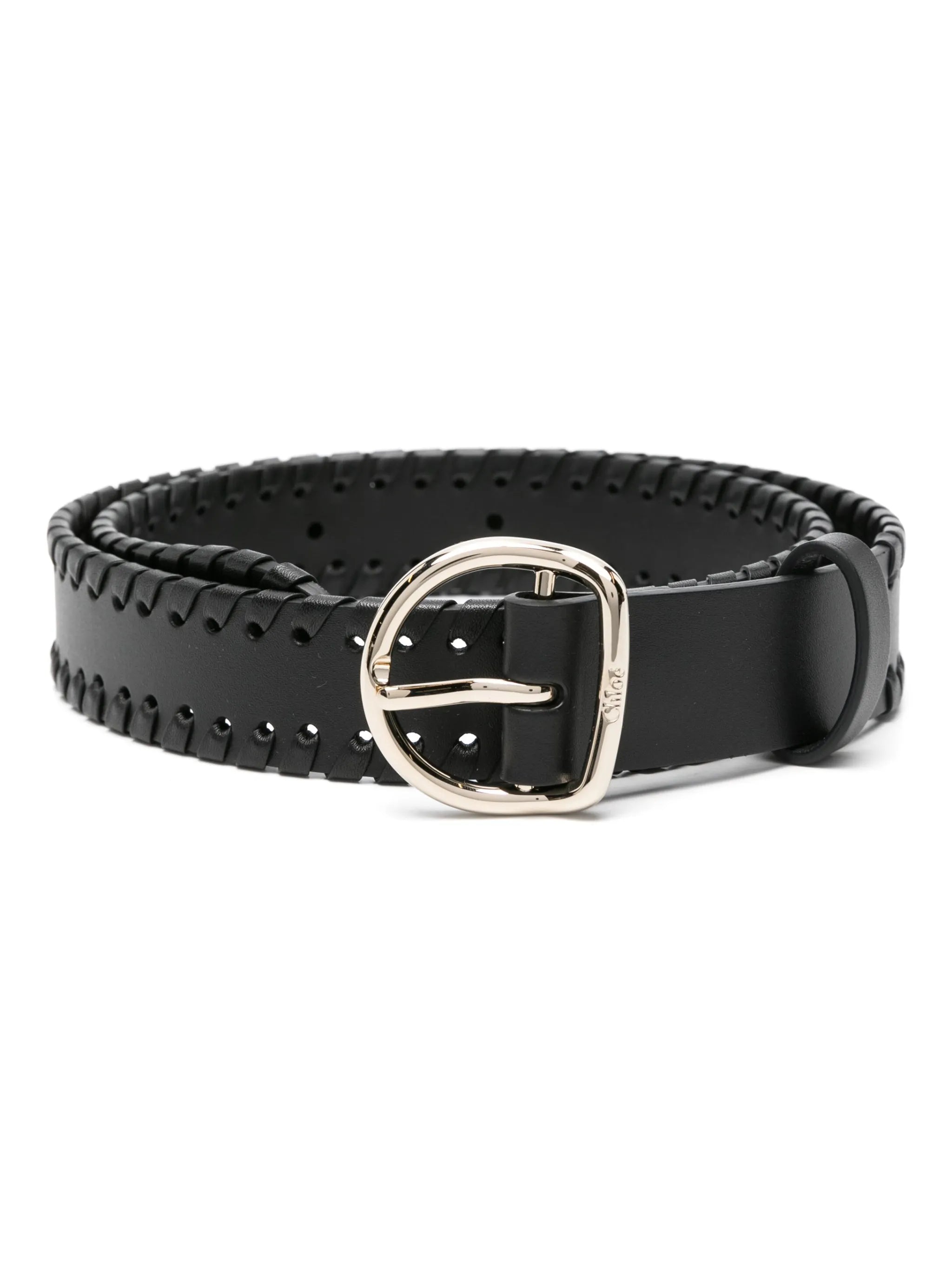 Mony whipstitch-trim leather belt