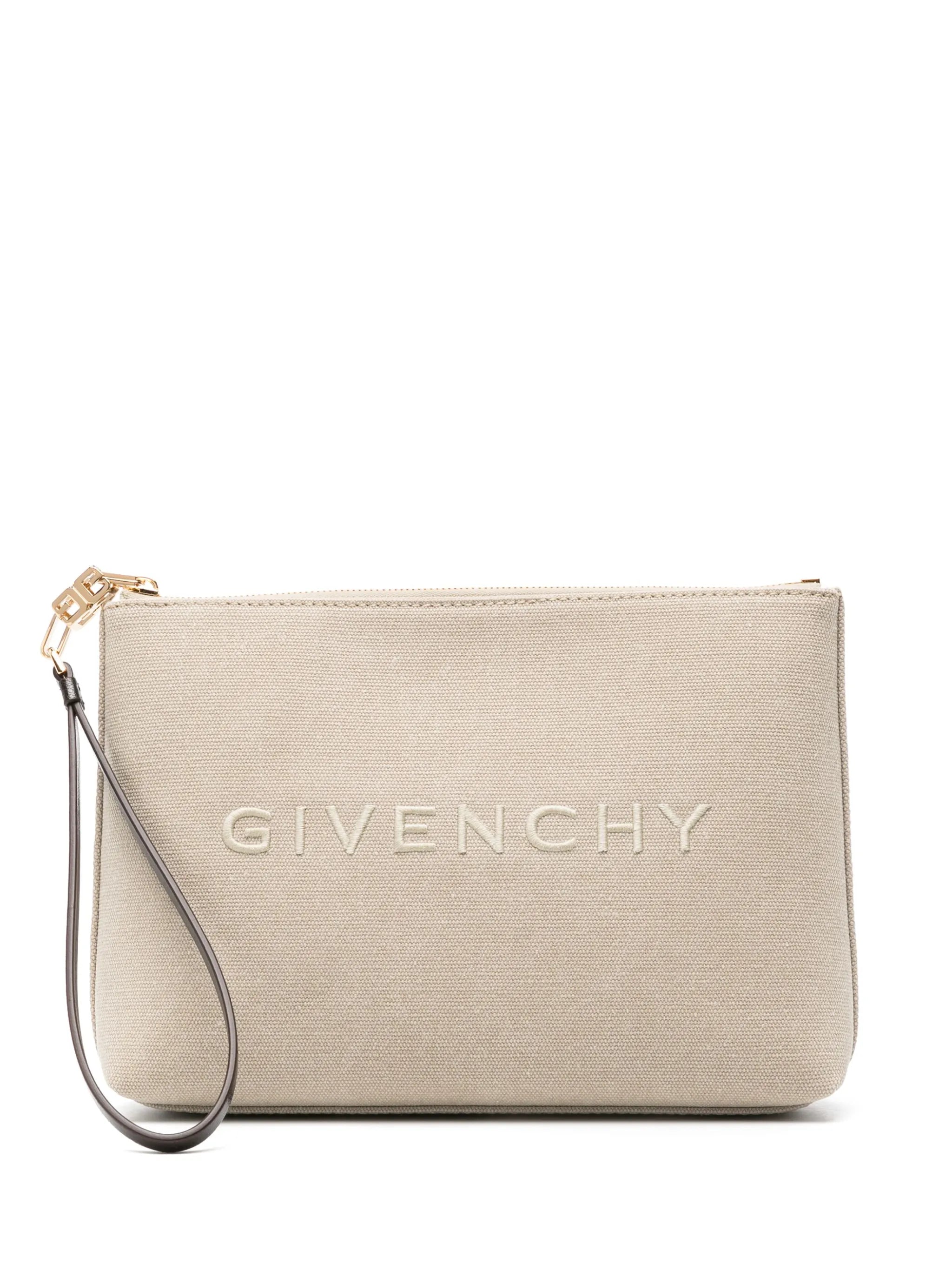 logo-embroidered canvas pouch
