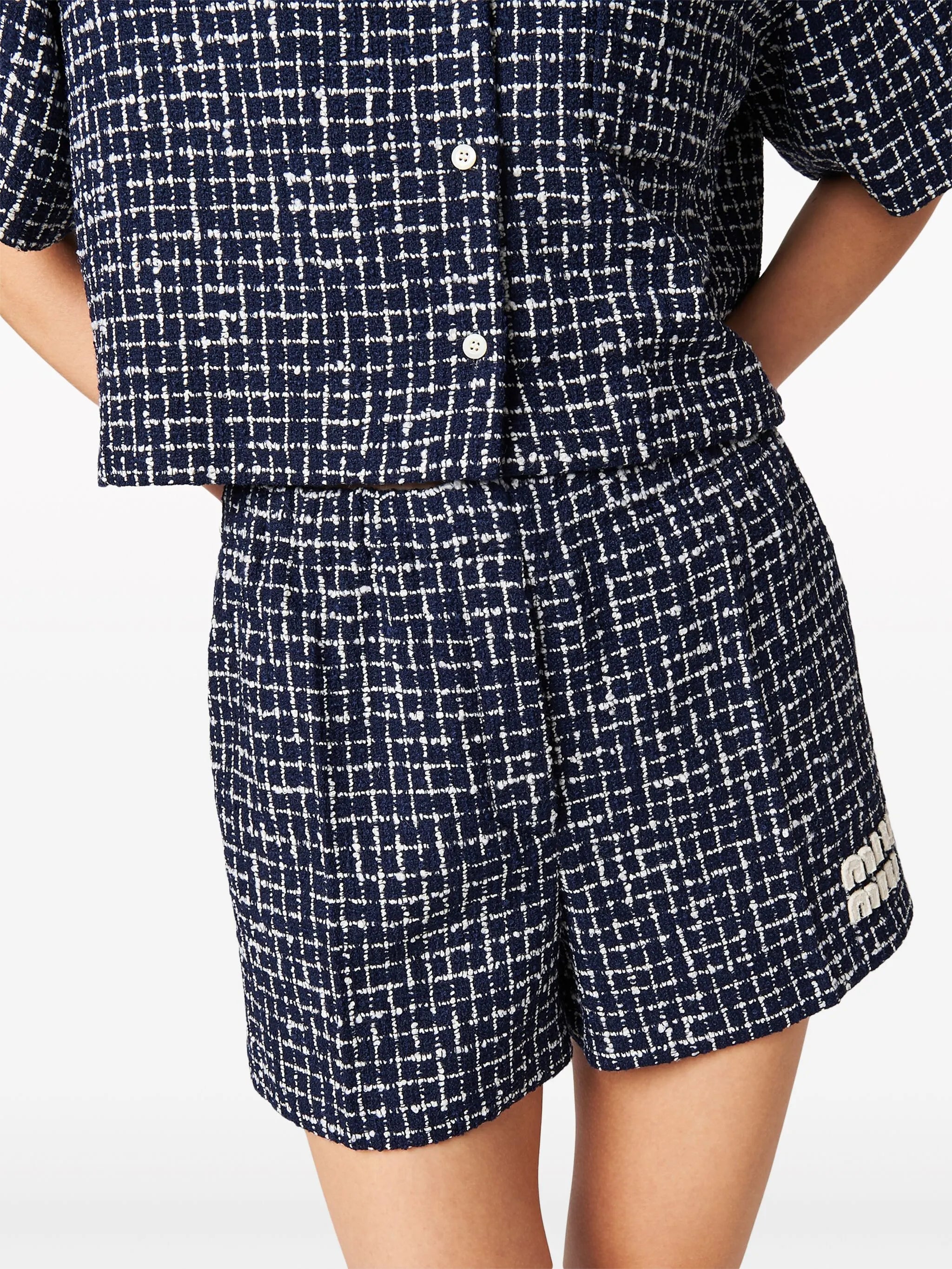 checked tweed mini shorts