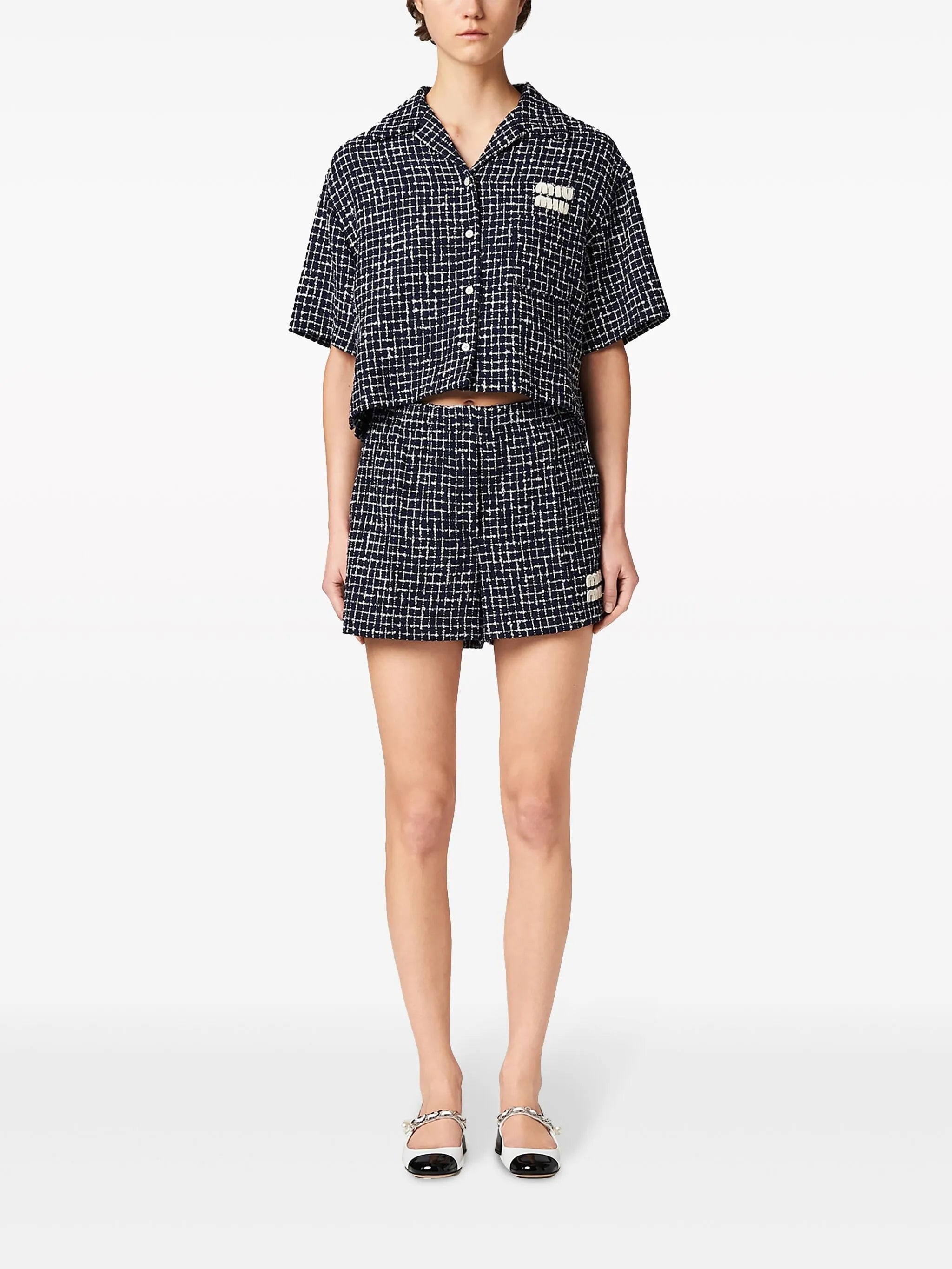 checked tweed mini shorts