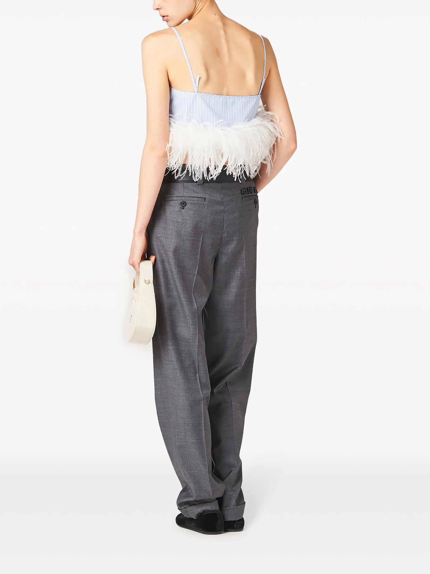feather-trim striped crop top