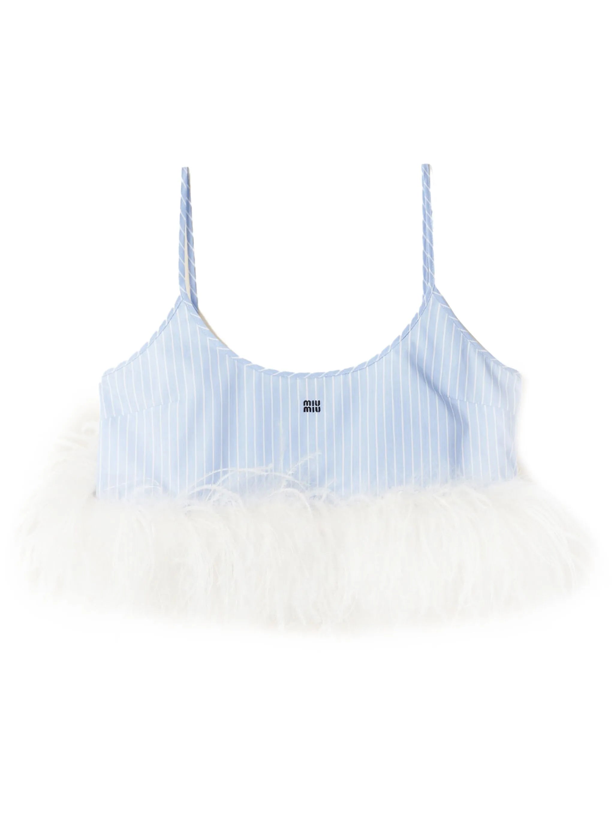feather-trim striped crop top