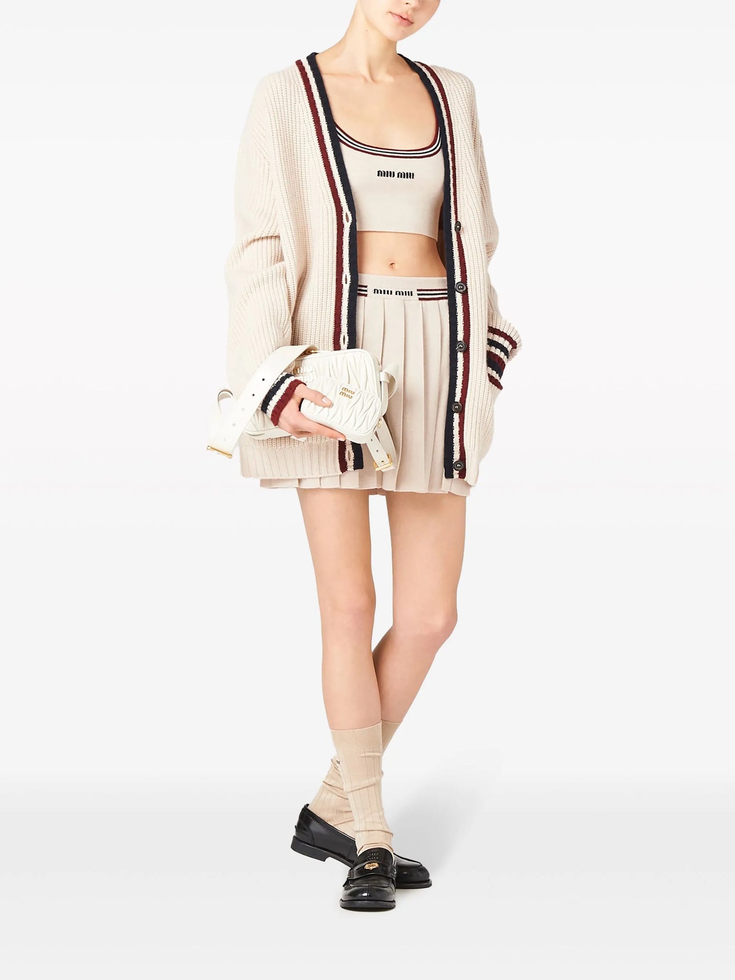 stripe-trim cashmere cropped top
