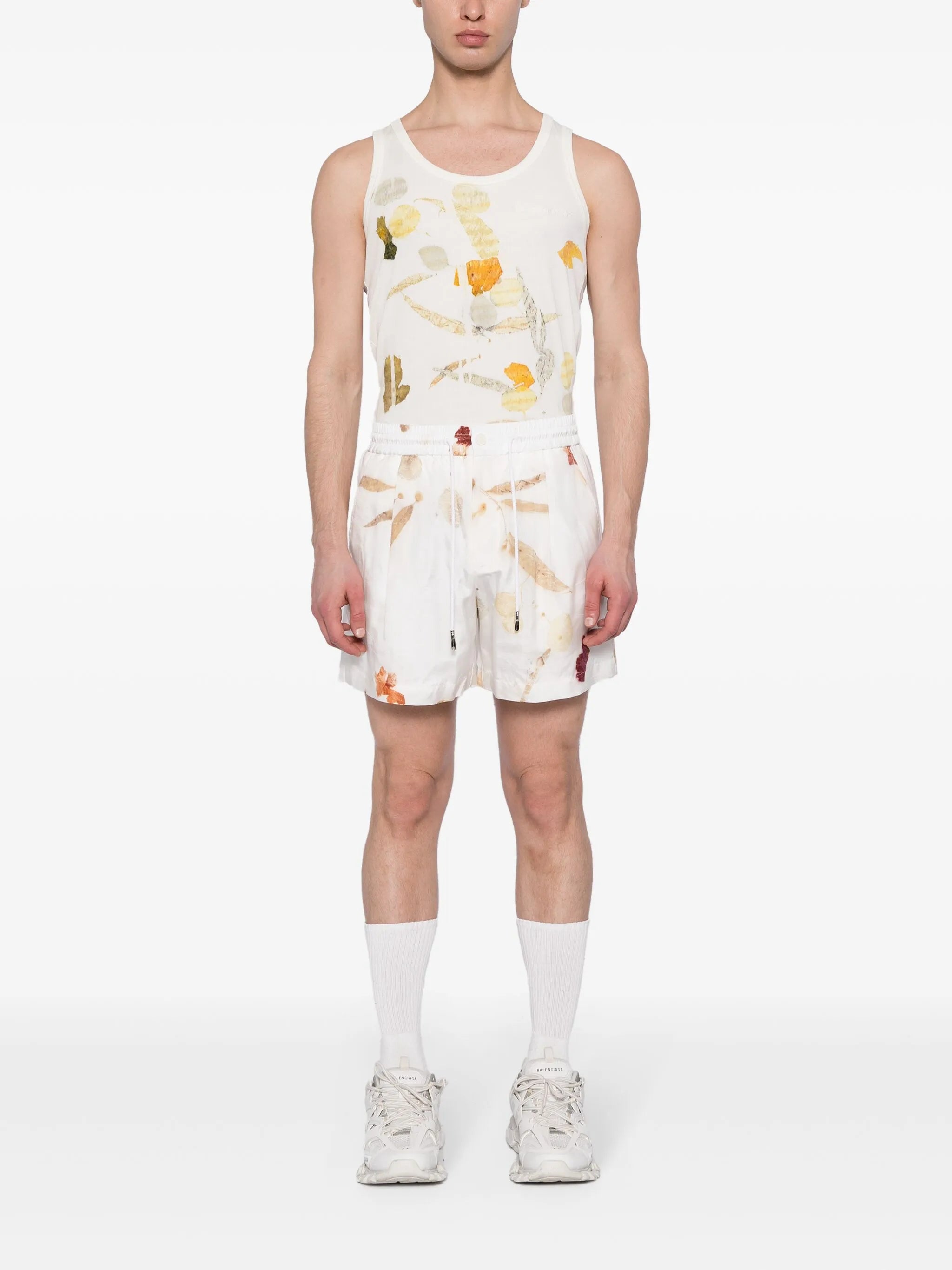 abstract-print drawstring shorts